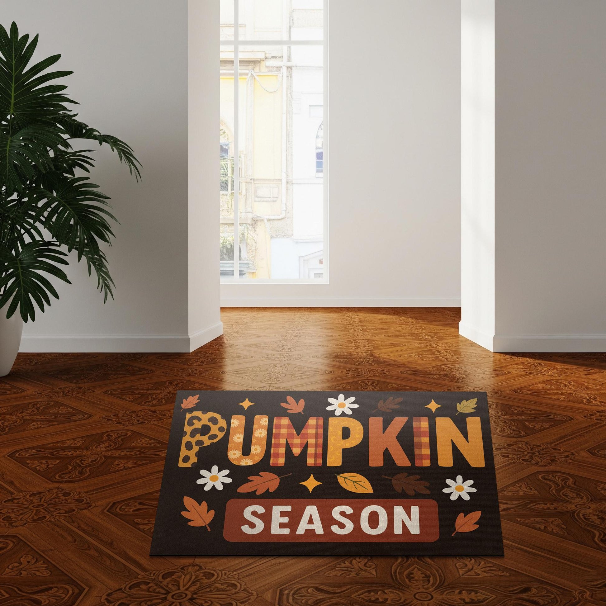 Pumpkin Season Doormat, Fall Welcome Mat, Autumn Front Door Decor, Thanksgiving Entry Rug, Cute Fall Porch Mat, Leopard Plaid Style