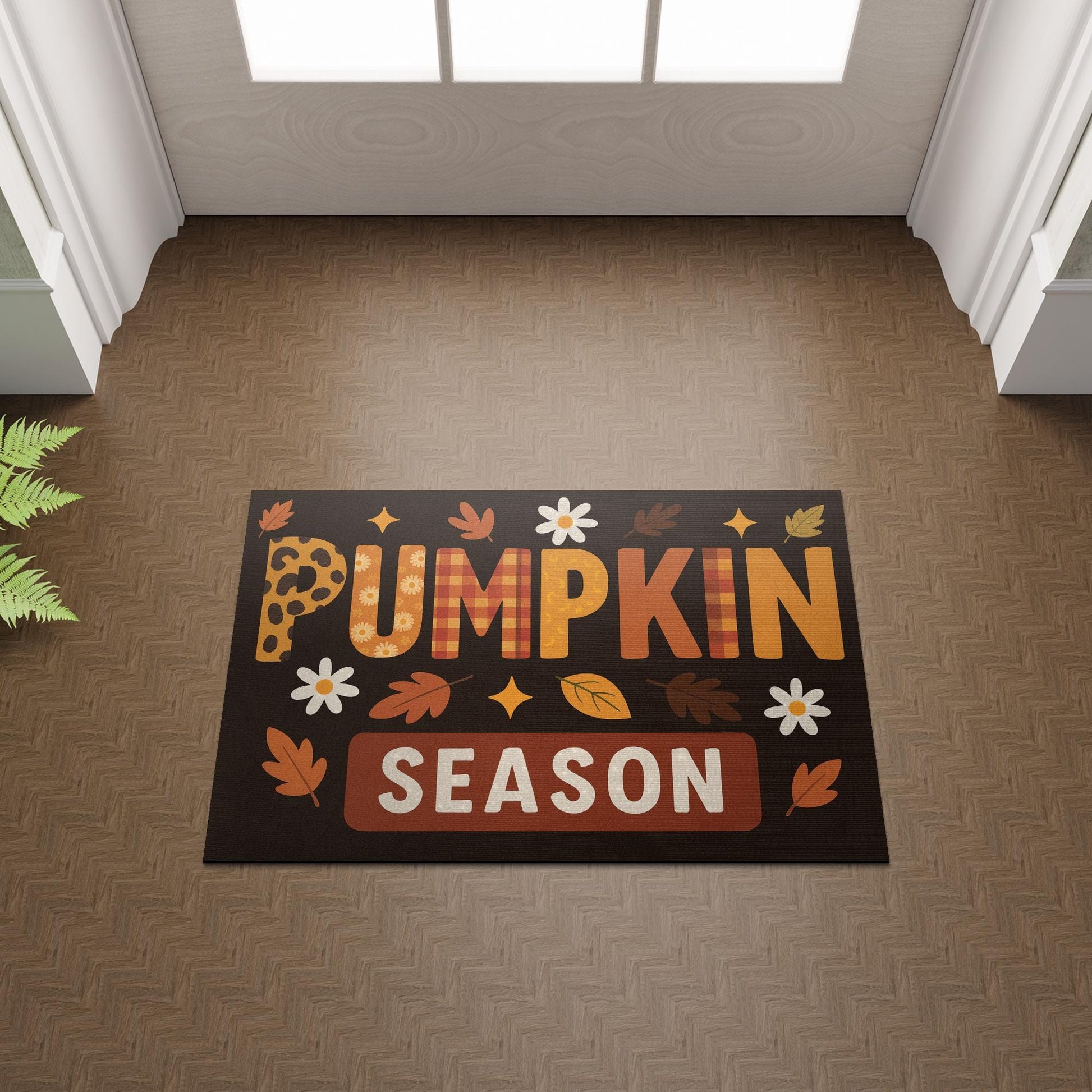 Pumpkin Season Doormat, Fall Welcome Mat, Autumn Front Door Decor, Thanksgiving Entry Rug, Cute Fall Porch Mat, Leopard Plaid Style