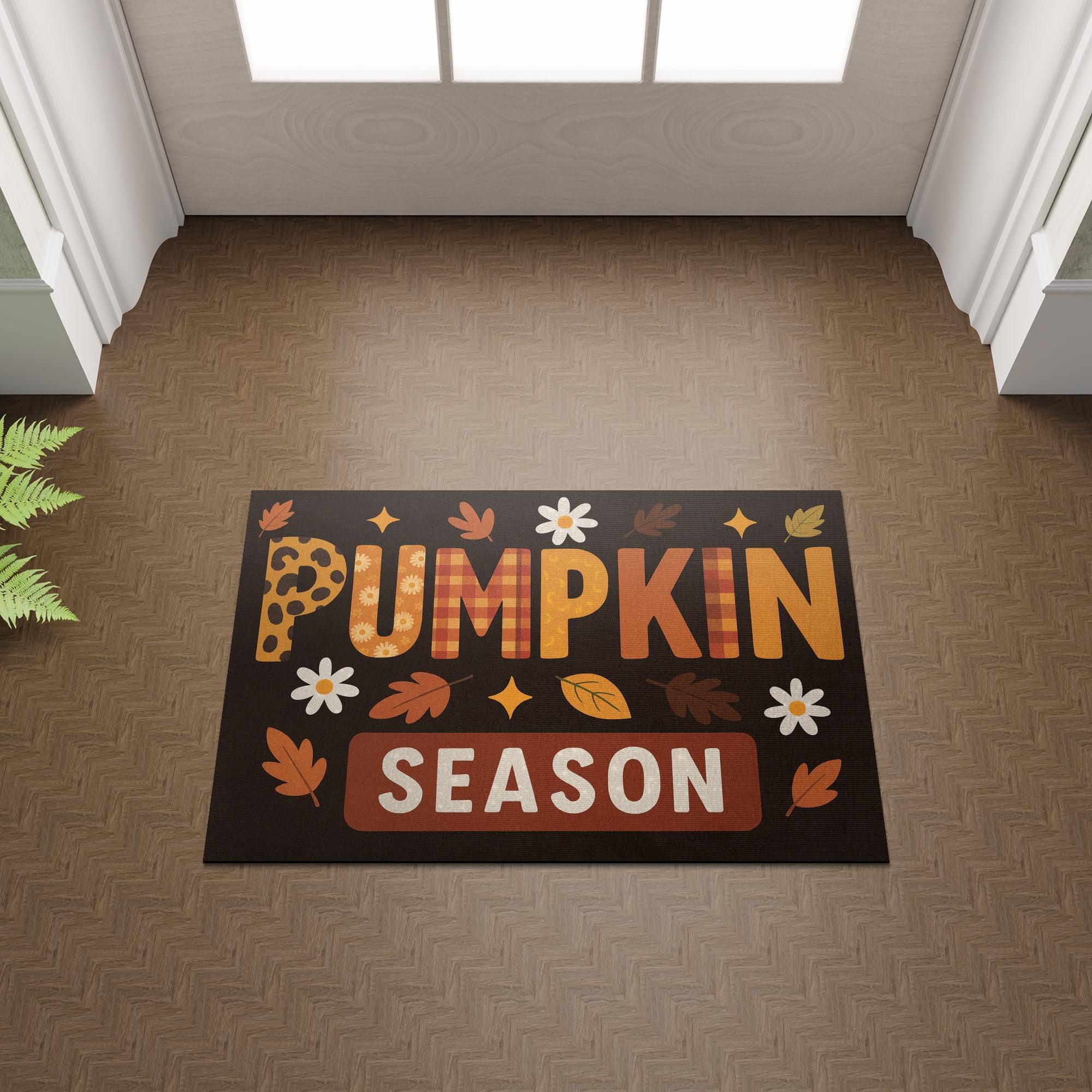 Pumpkin Season Doormat, Fall Welcome Mat, Autumn Front Door Decor, Thanksgiving Entry Rug, Cute Fall Porch Mat, Leopard Plaid Style