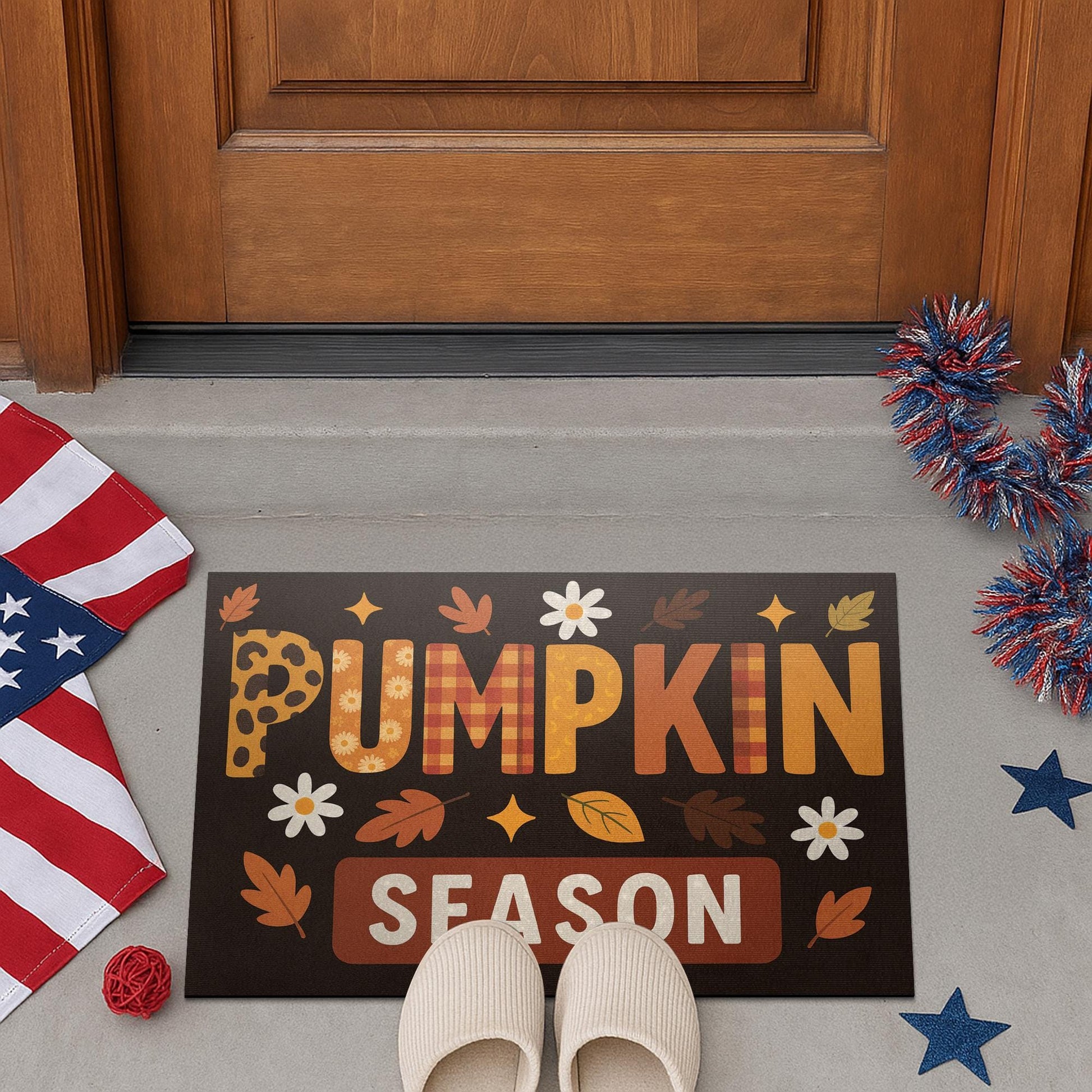 Pumpkin Season Doormat, Fall Welcome Mat, Autumn Front Door Decor, Thanksgiving Entry Rug, Cute Fall Porch Mat, Leopard Plaid Style