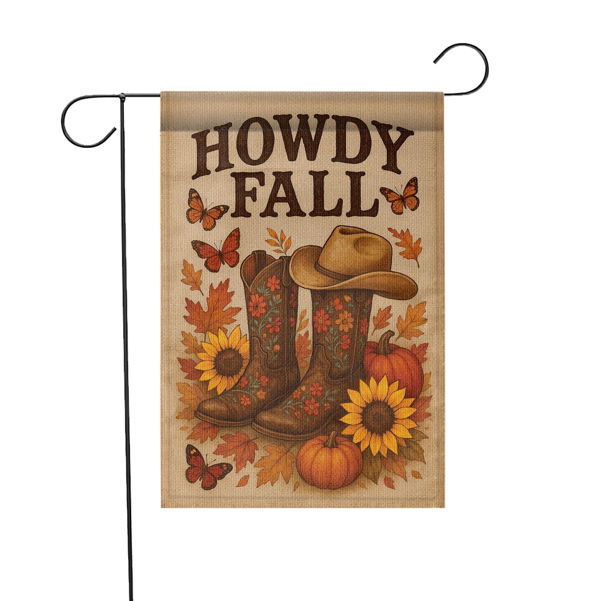 Howdy Fall Garden Flag, Western Autumn Yard Decor, Cowboy Boot Pumpkin Banner, Rustic Fall Outdoor Sign, Country Seasonal Flag