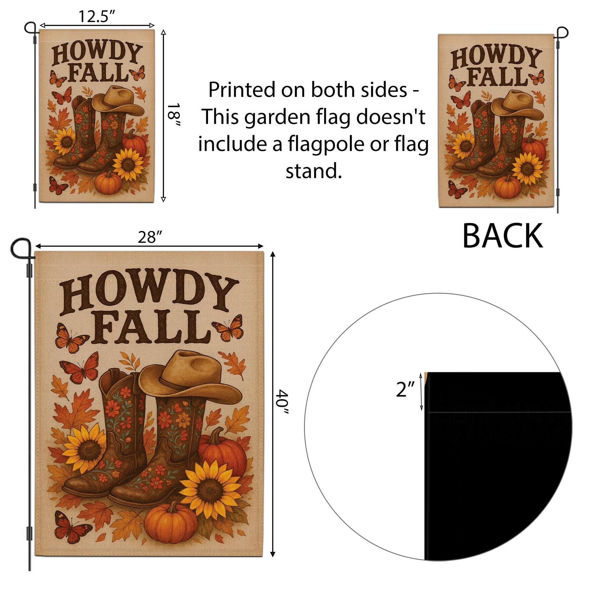 Howdy Fall Garden Flag, Western Autumn Yard Decor, Cowboy Boot Pumpkin Banner, Rustic Fall Outdoor Sign, Country Seasonal Flag
