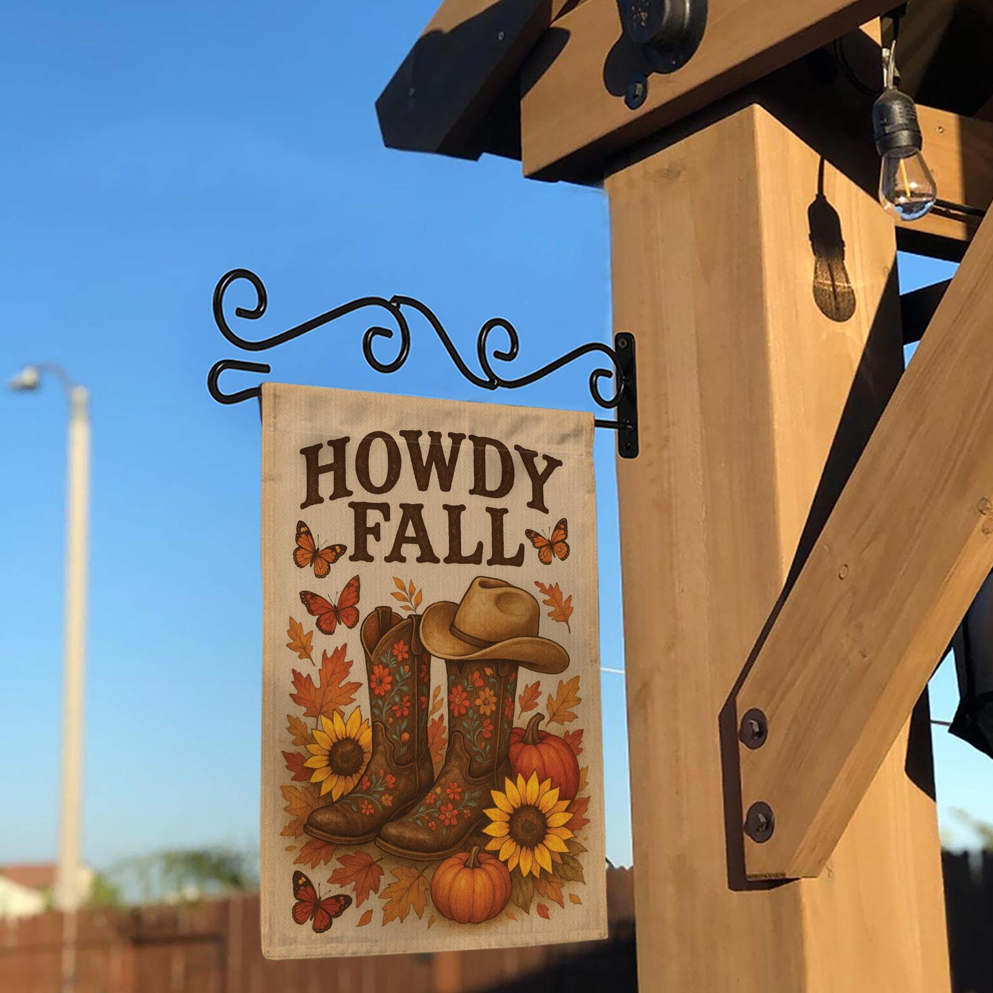 Howdy Fall Garden Flag, Western Autumn Yard Decor, Cowboy Boot Pumpkin Banner, Rustic Fall Outdoor Sign, Country Seasonal Flag