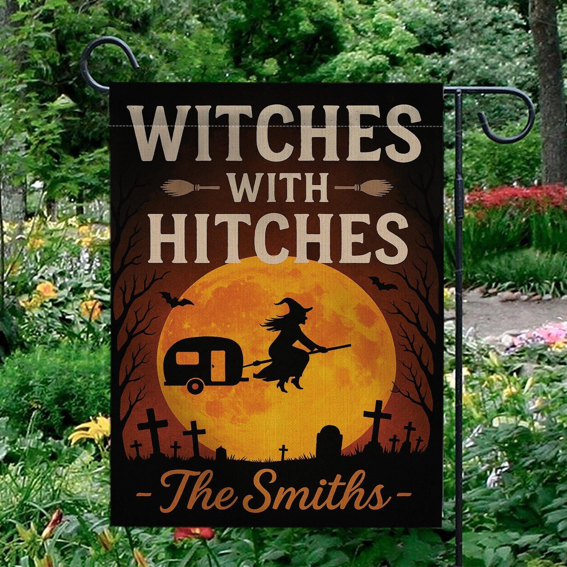 Witches With Hitches Flag, Halloween Camping Garden Sign, Personalized Witch Yard Decor, Funny Spooky Camper Flag