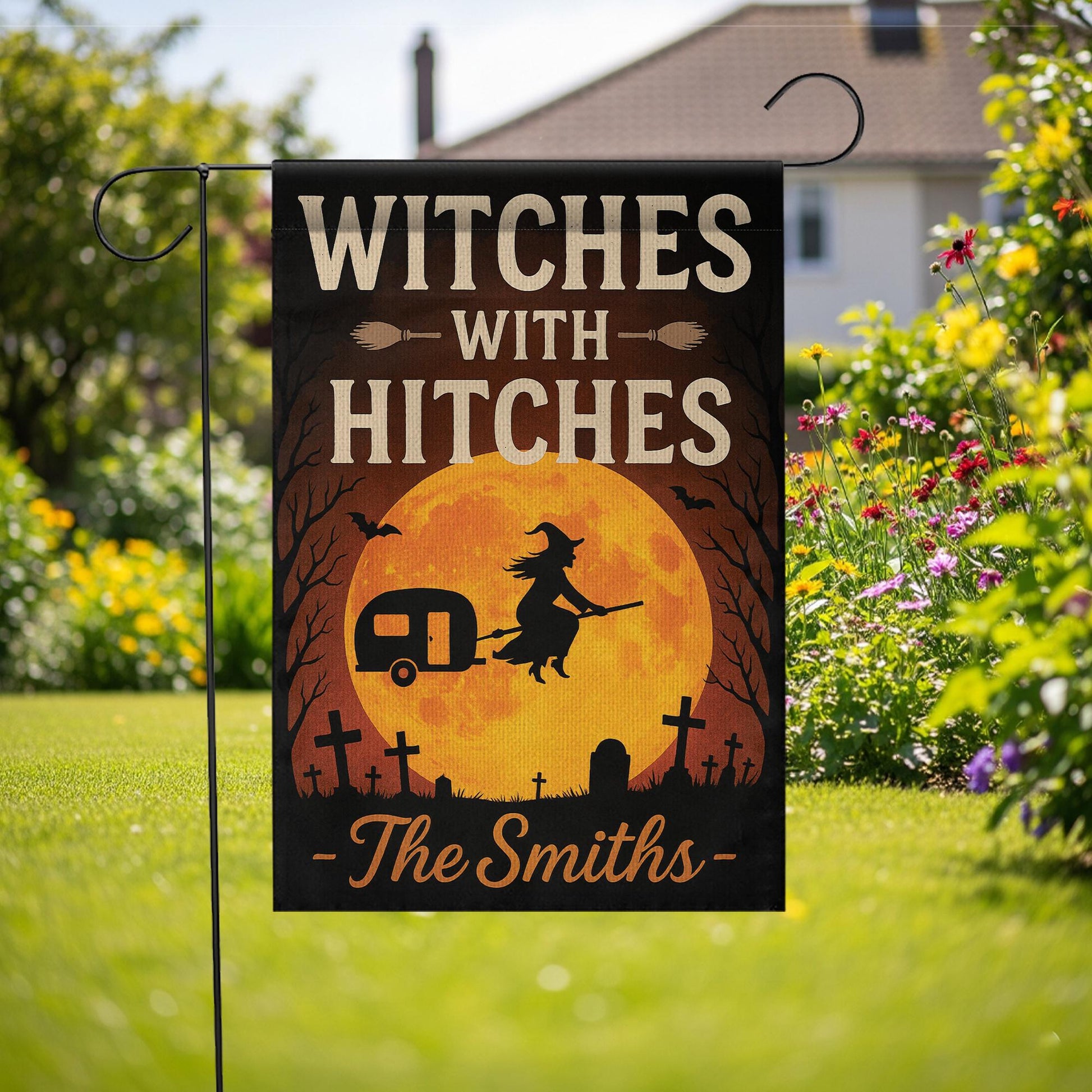 Witches With Hitches Flag, Halloween Camping Garden Sign, Personalized Witch Yard Decor, Funny Spooky Camper Flag