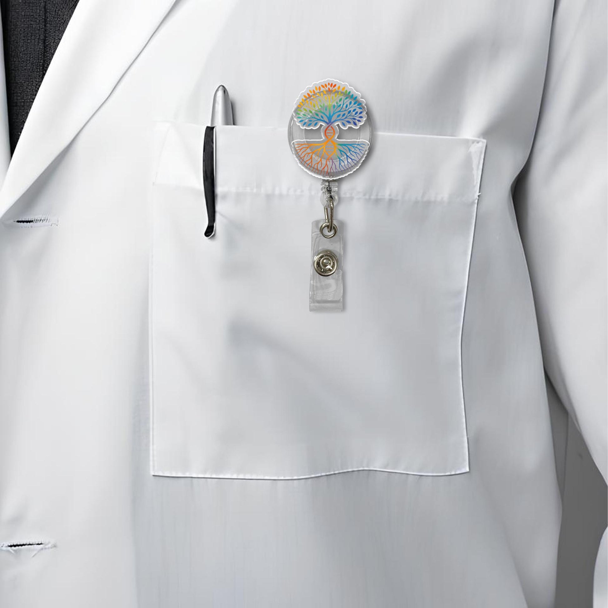 Tree of Life Badge Reel, DNA Roots ID Holder, Colorful Medical Badge Clip, Spiritual Nature Reel, Science Nurse Gift