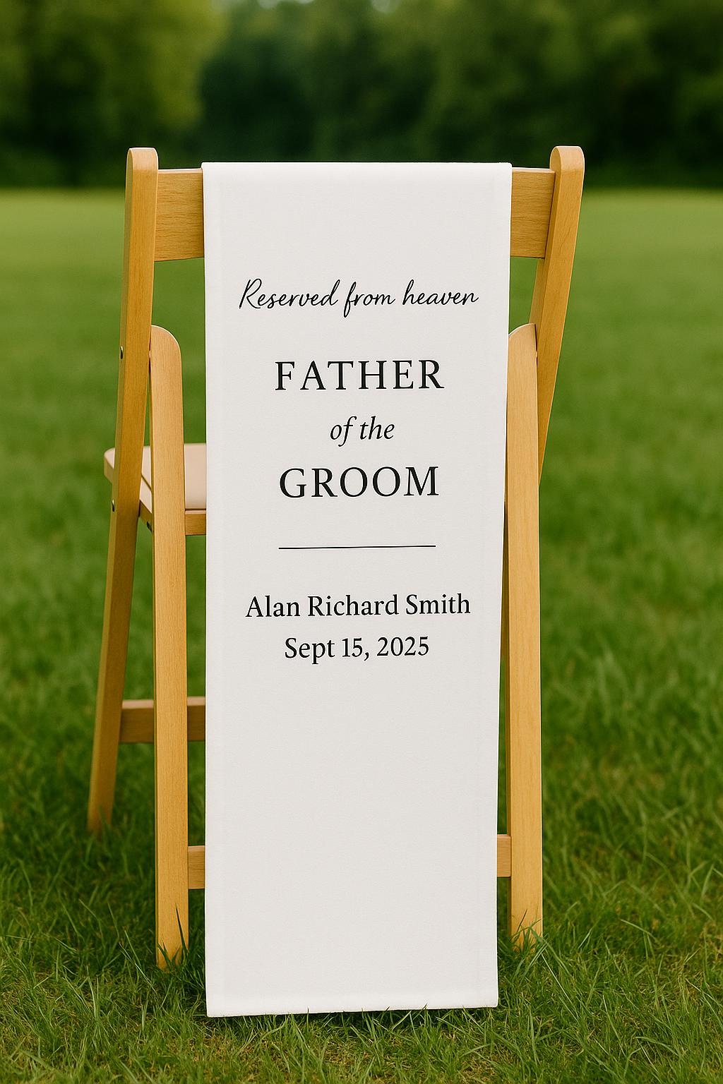 Reserved Memorial Wedding Chair Sign – “Reserved from Heaven” Custom Remembrance Banner for Loved Ones