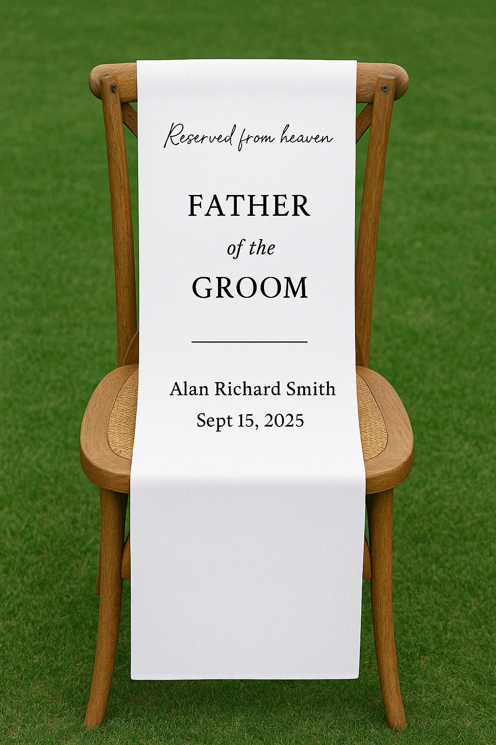 Reserved Memorial Wedding Chair Sign – “Reserved from Heaven” Custom Remembrance Banner for Loved Ones