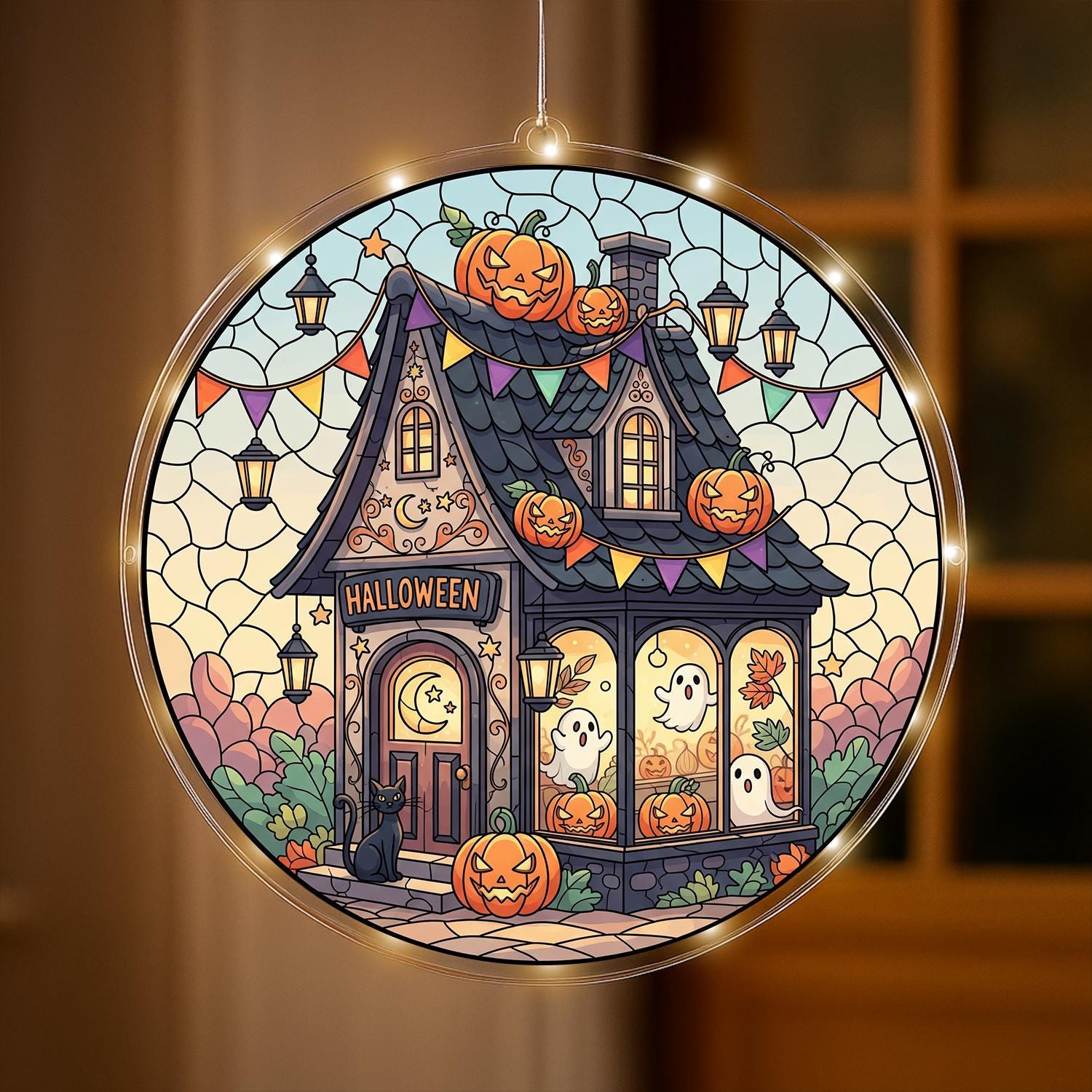 Halloween LED Light Lamp, Acrylic Hanging Window Decor, Cute Ghost Pumpkin Night Light, Spooky Fall Lamp, Autumn Room Decor, Fall Gift Decor