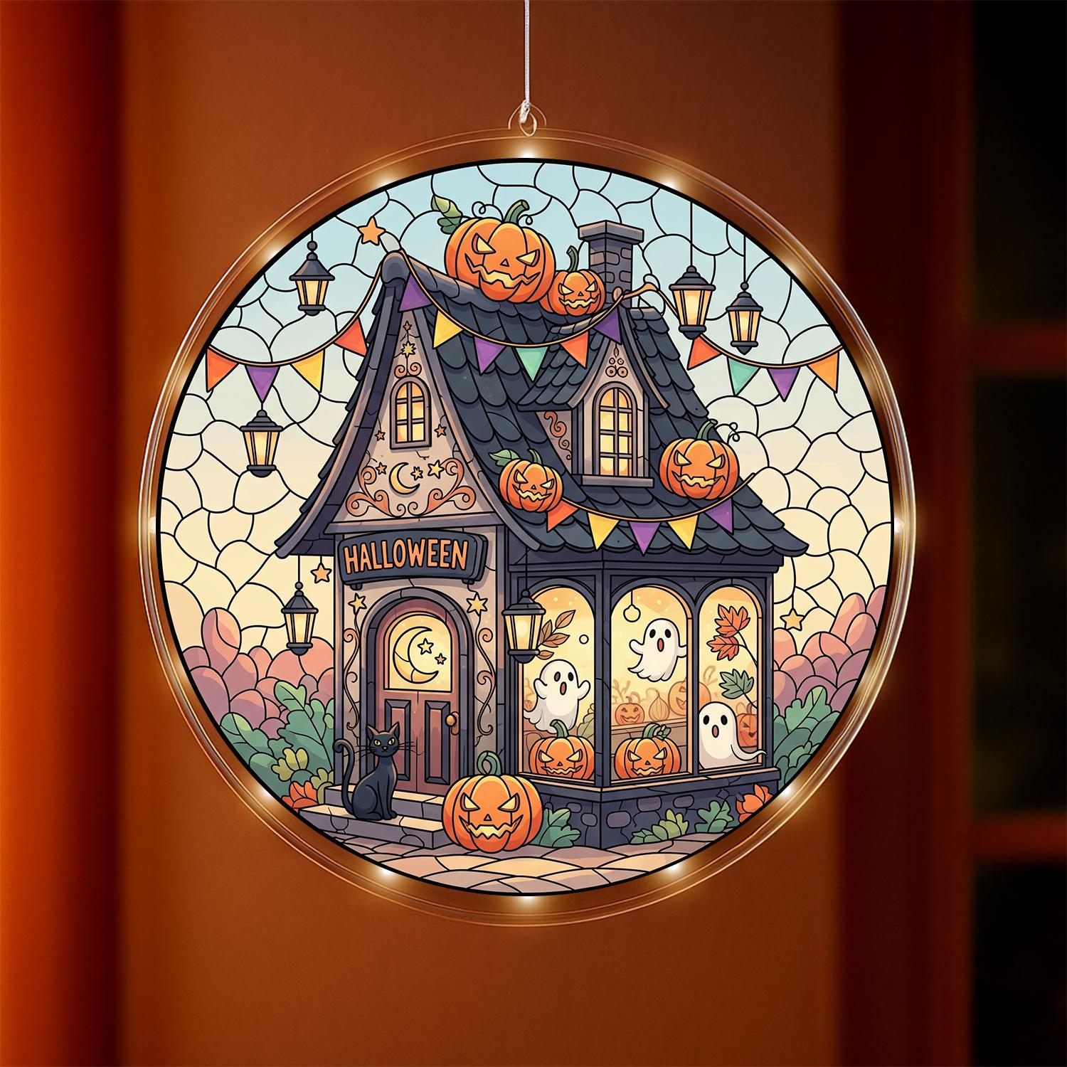 Halloween LED Light Lamp, Acrylic Hanging Window Decor, Cute Ghost Pumpkin Night Light, Spooky Fall Lamp, Autumn Room Decor, Fall Gift Decor