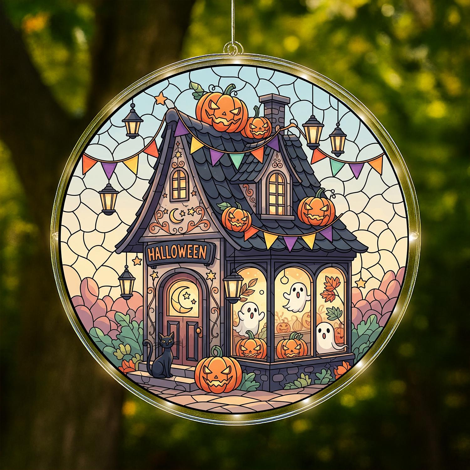 Halloween LED Light Lamp, Acrylic Hanging Window Decor, Cute Ghost Pumpkin Night Light, Spooky Fall Lamp, Autumn Room Decor, Fall Gift Decor