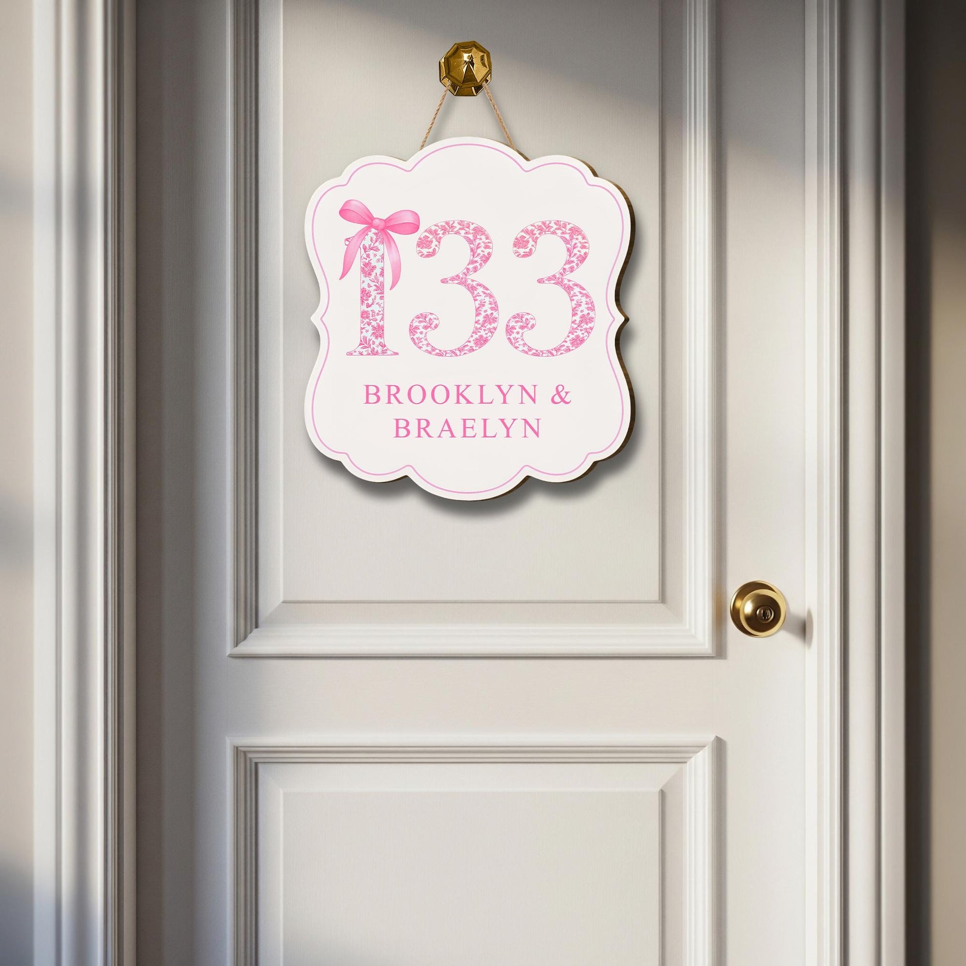 Chinoiserie Dorm Door Sign, Personalized Girls Room Sign, Custom Pink Floral Name Plaque, Bedroom Wall Decor, Door Hanging, Cute Couple Gift