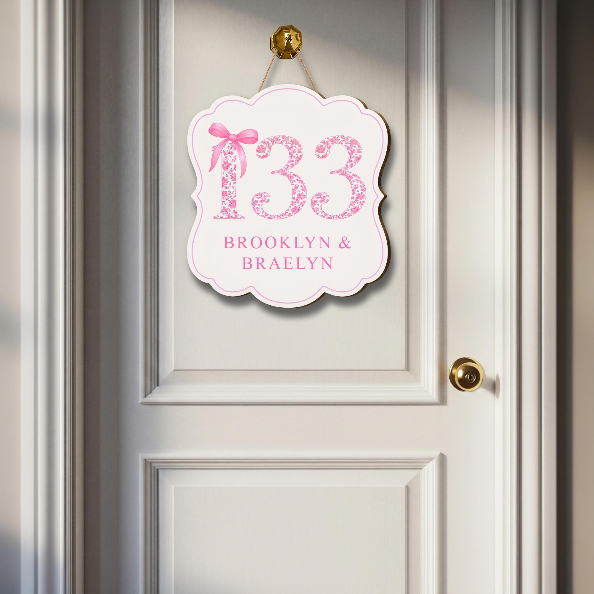 Chinoiserie Dorm Door Sign, Personalized Girls Room Sign, Custom Pink Floral Name Plaque, Bedroom Wall Decor, Door Hanging, Cute Couple Gift