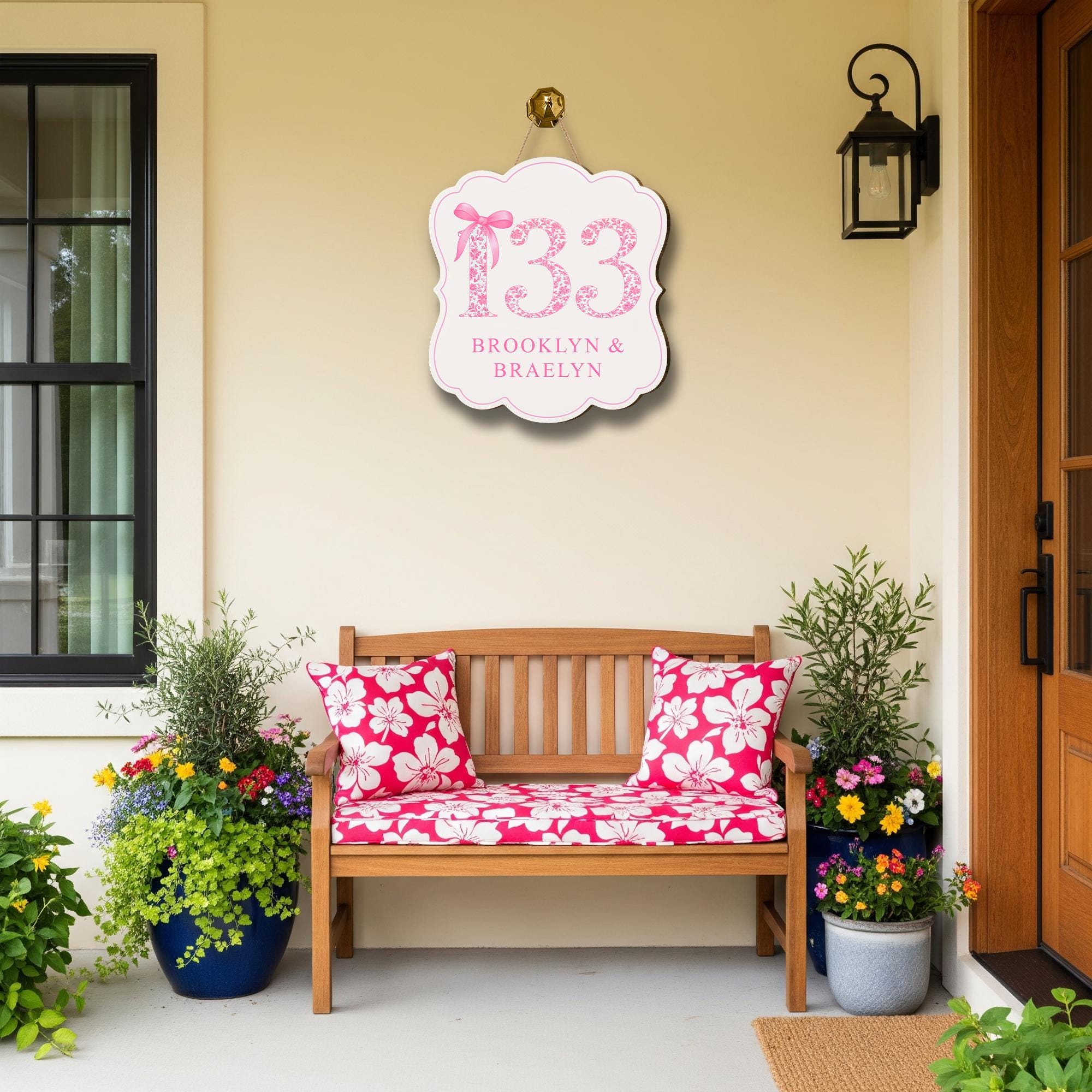 Chinoiserie Dorm Door Sign, Personalized Girls Room Sign, Custom Pink Floral Name Plaque, Bedroom Wall Decor, Door Hanging, Cute Couple Gift