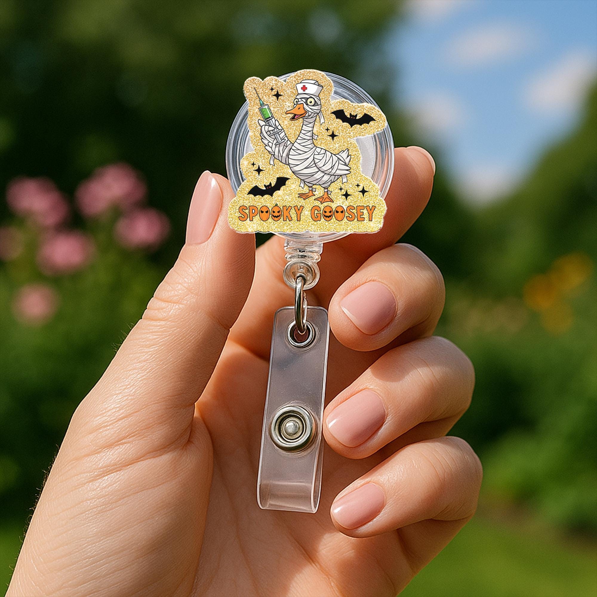 Spooky Goose Badge Reel, Halloween Nurse ID Holder, Cute Goose Name Tag Clip, Funny Badge Accessory, Fall Work Lanyard Clip, Cute Nurse Gift