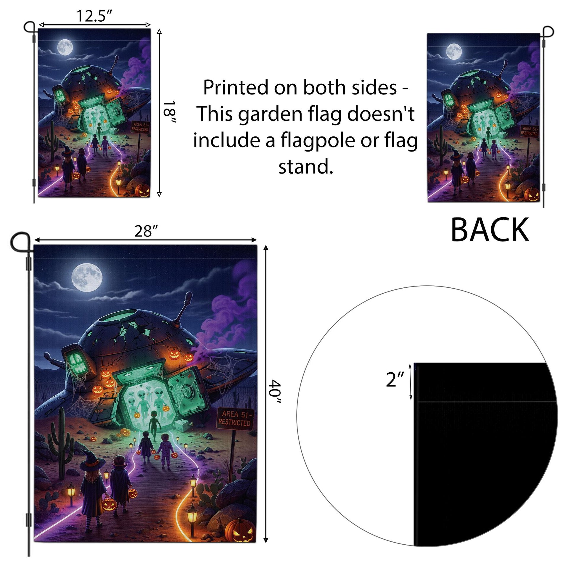 Halloween UFO Alien Garden Flag – Trick‑Or‑Treat Area 51 Spooky Outdoor Yard Banner with Pumpkins & Glow Design