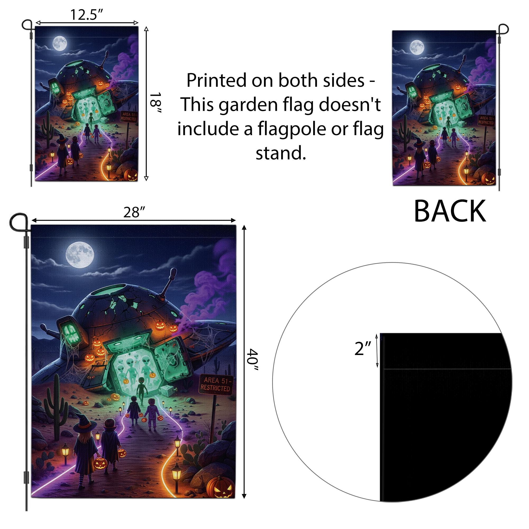 Halloween UFO Alien Garden Flag – Trick‑Or‑Treat Area 51 Spooky Outdoor Yard Banner with Pumpkins & Glow Design