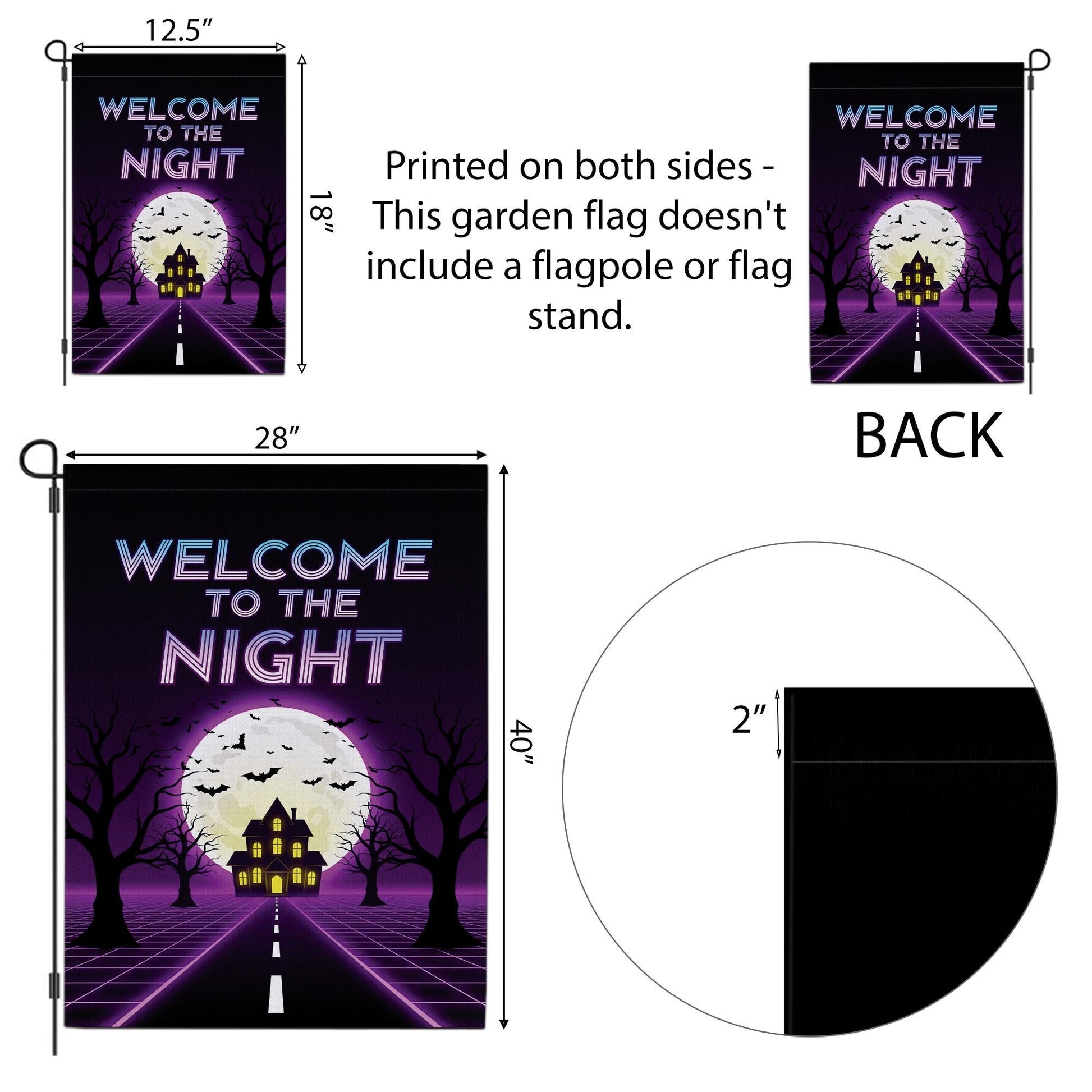 Halloween Welcome to the Night Flag – Spooky Full Moon Haunted House Garden Banner, Retro Neon Yard Decor