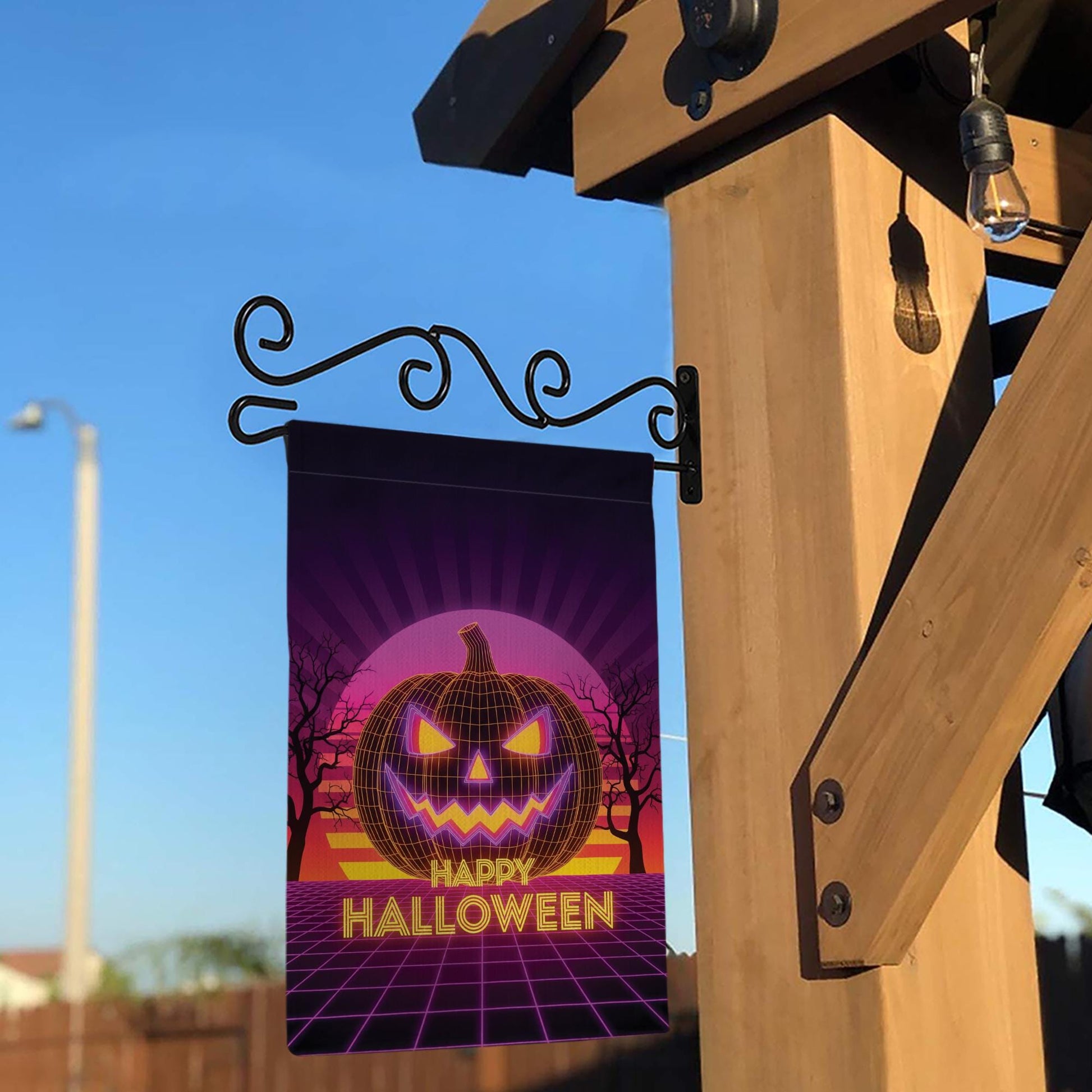 Happy Halloween Neon Pumpkin Garden Flag – Retro Halloween Jack‑O‑Lantern Yard Banner