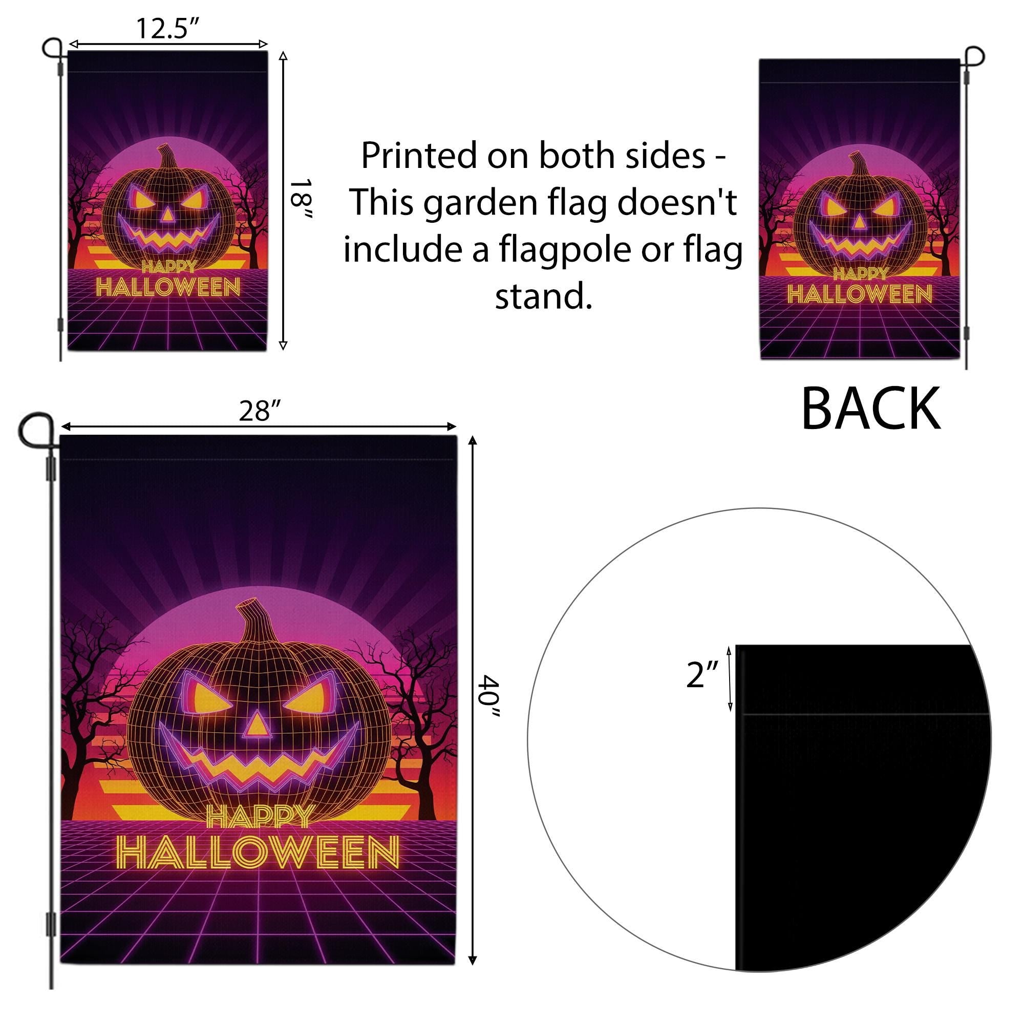 Happy Halloween Neon Pumpkin Garden Flag – Retro Halloween Jack‑O‑Lantern Yard Banner