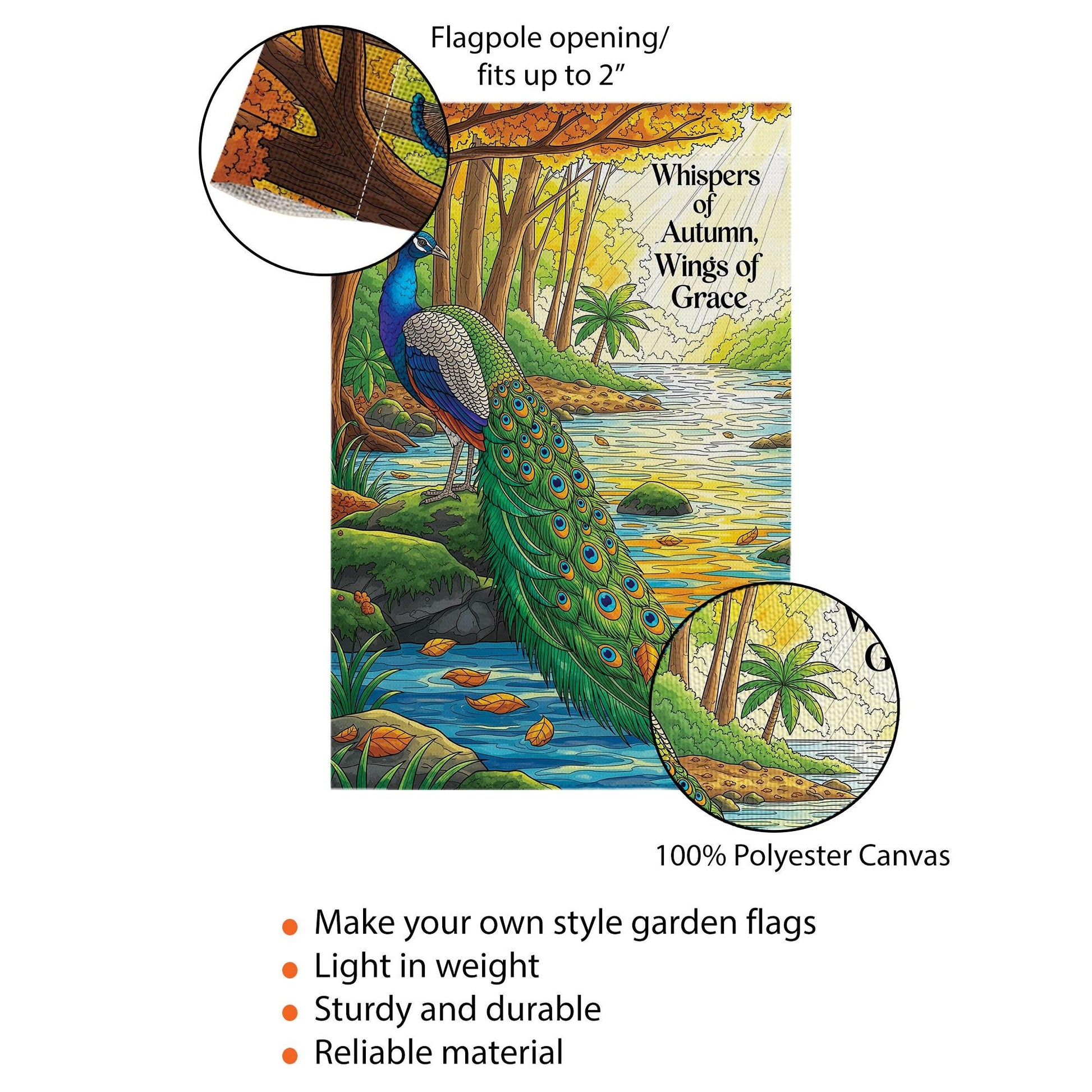 Autumn Peacock Garden Flag – ‘Whispers of Autumn, Wings of Grace’ Fall Yard Banner