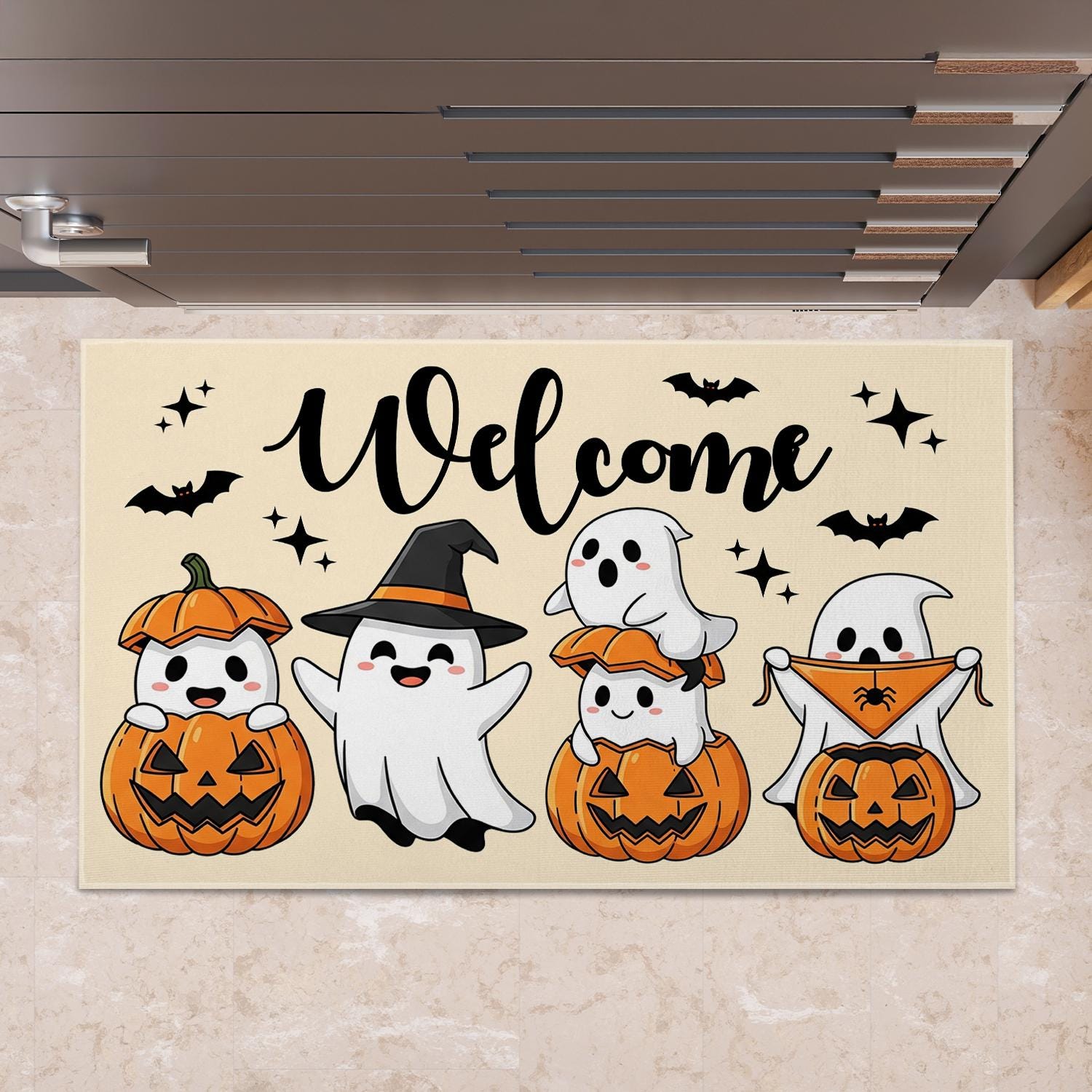 Halloween Ghost Doormat, Cute Pumpkin Welcome Mat, Fall Porch Decor, Spooky Entry Rug, Trick or Treat Door Mat for Home, Fall Home Decor Mat