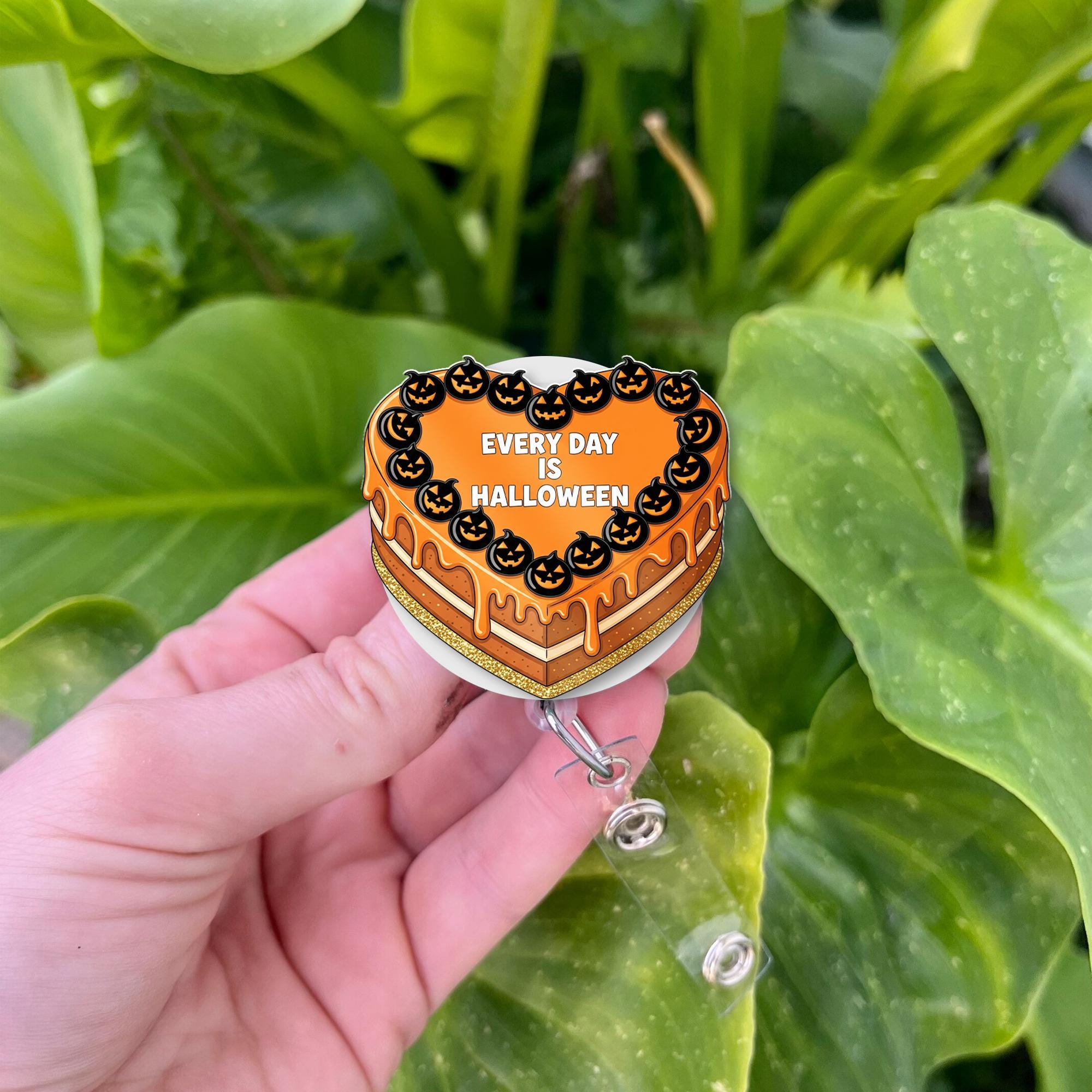 Every Day Is Halloween Badge Reel, Pumpkin Cake ID Holder, Spooky Cute Work Clip, Fall Retractable Reel, Funny Goth Accessory