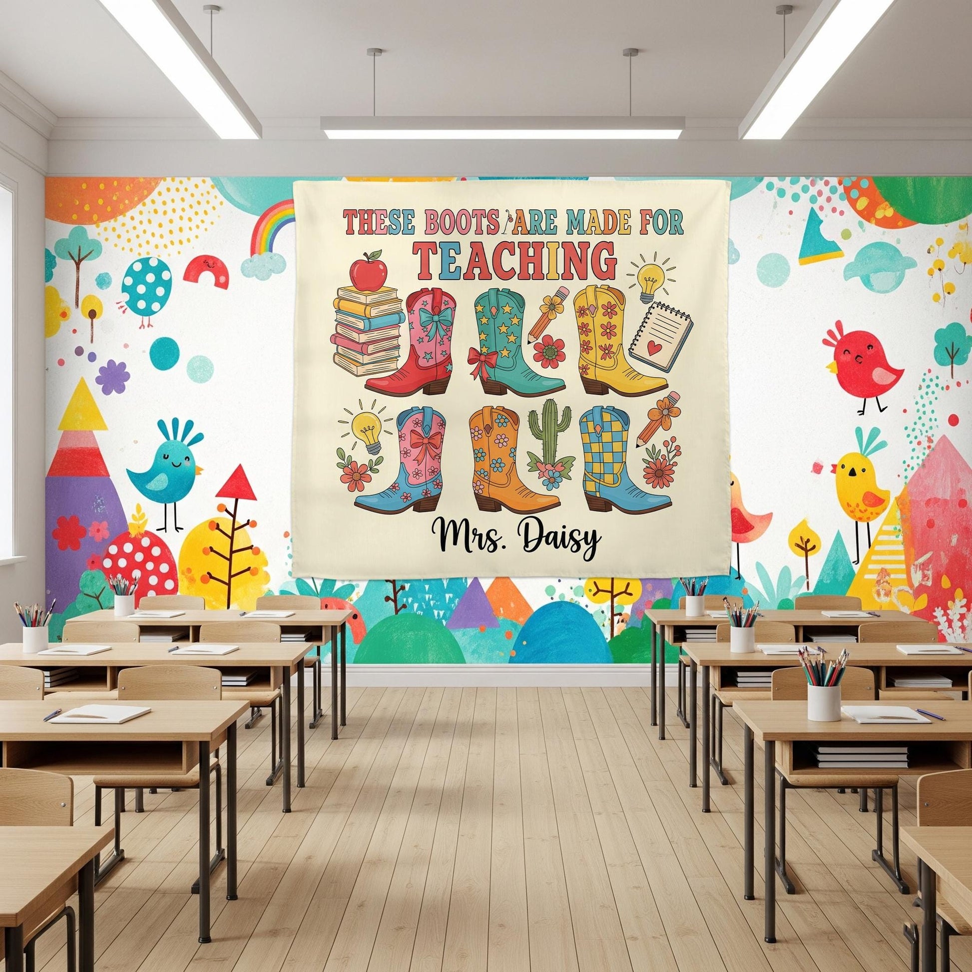 Personalized Teacher Wall Decor, These Boots Are Made for Teaching Sign, Western Classroom Poster, Custom Cowgirl Gift