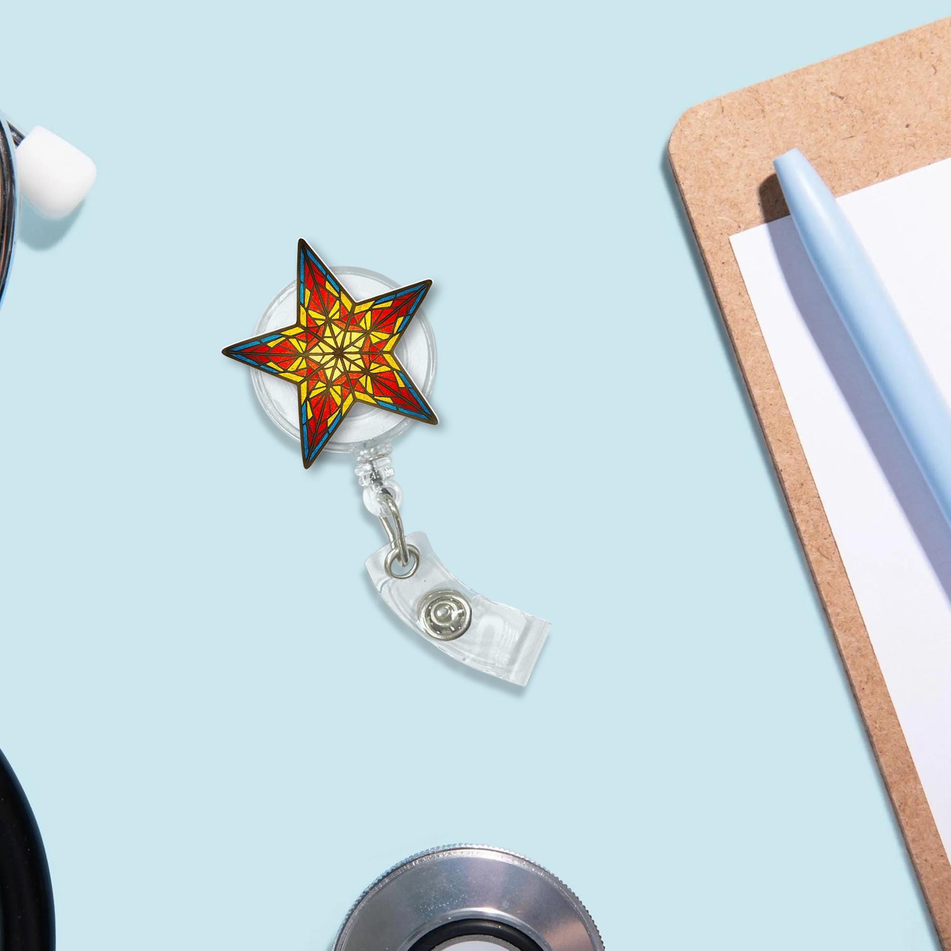 Filipino christmas Star Badge Reel, Retractable ID Holder, Colorful Star Nurse Badge, Unique Work Accessory, Lanyard Reel Gift