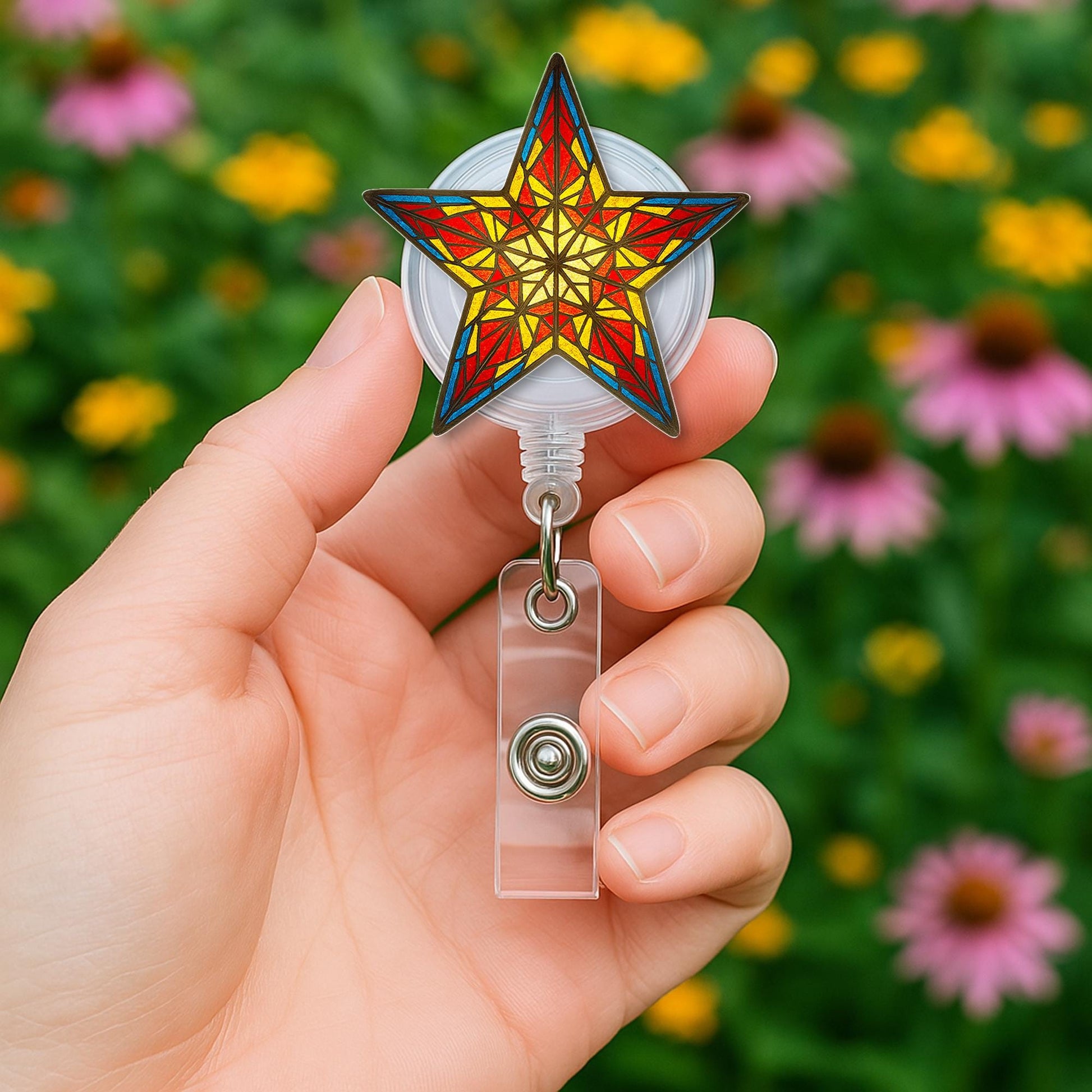 Filipino christmas Star Badge Reel, Retractable ID Holder, Colorful Star Nurse Badge, Unique Work Accessory, Lanyard Reel Gift