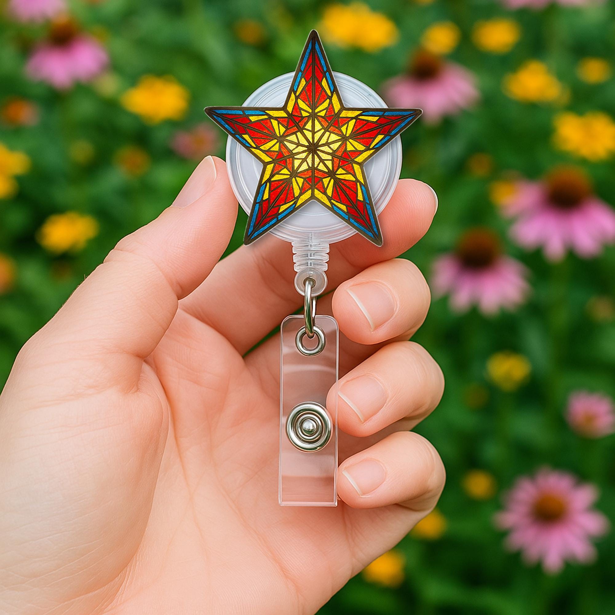 Filipino christmas Star Badge Reel, Retractable ID Holder, Colorful Star Nurse Badge, Unique Work Accessory, Lanyard Reel Gift