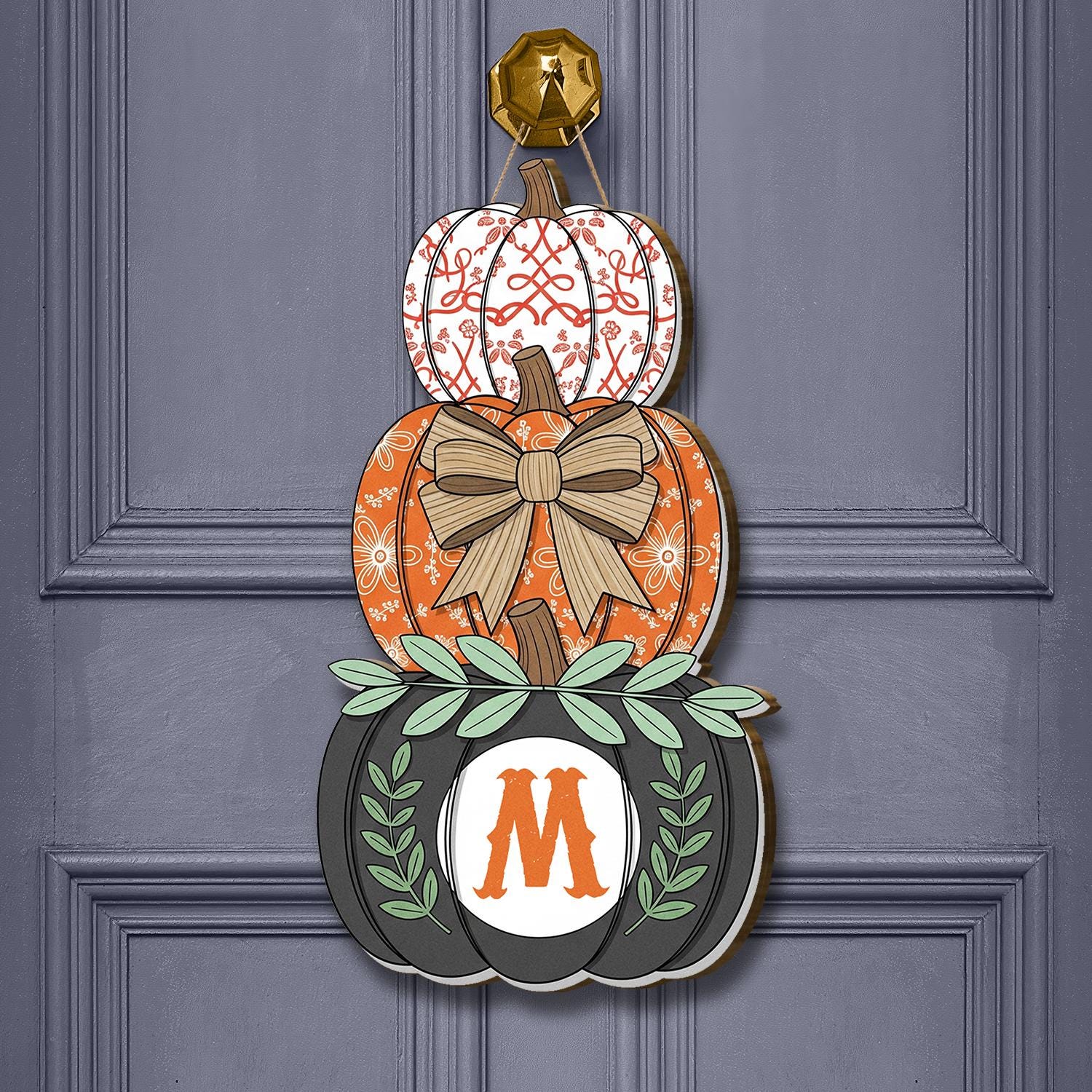 Fall Door Hanger Pumpkin Stack, Personalized Monogram Halloween Decor, Autumn Front Door Sign, Rustic Farmhouse Pumpkin Decoration