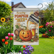 Brewing Pumpkin Beer Garden Flag, Rustic Fall Decor, Funny Halloween Decor, Autumn Yard Flag
