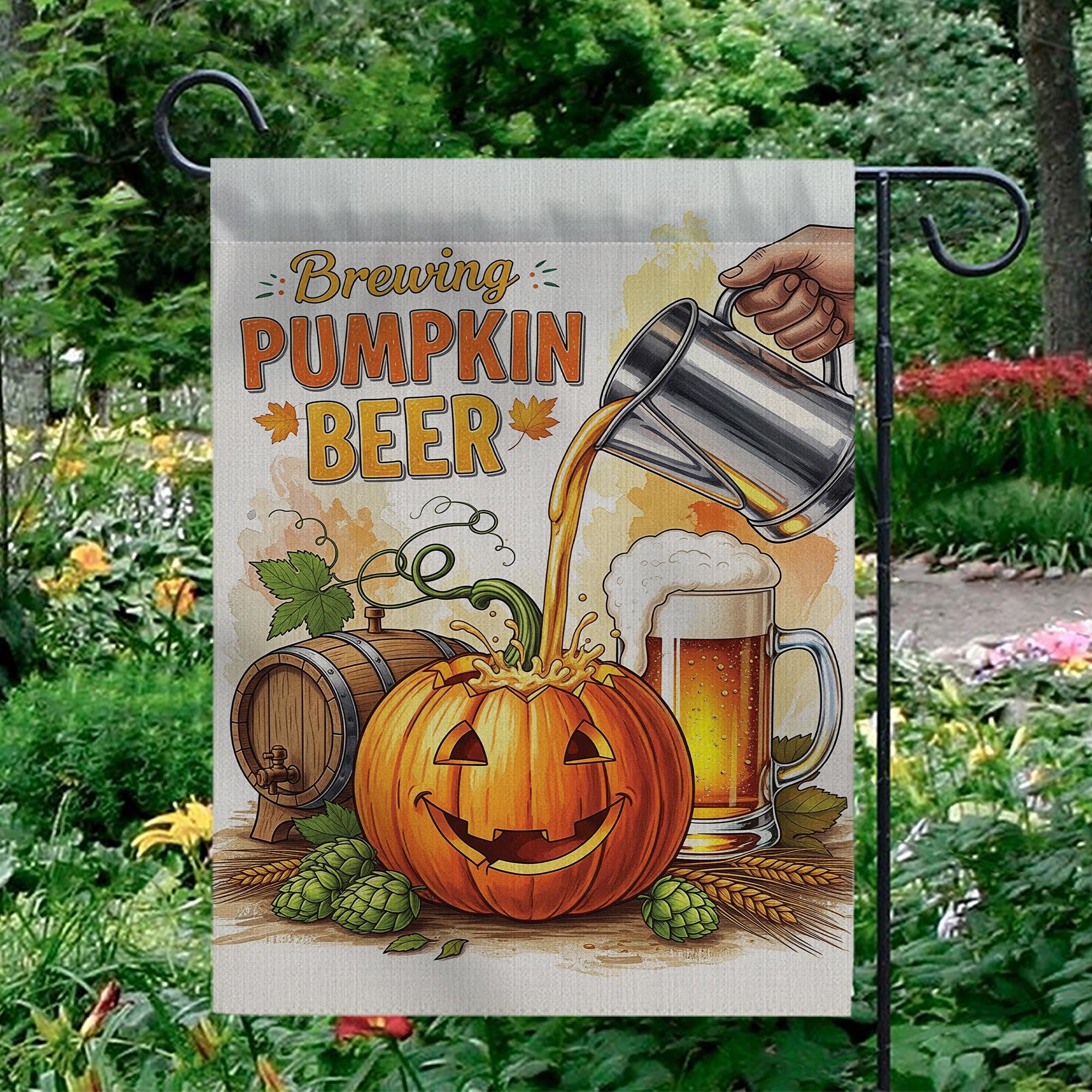 Brewing Pumpkin Beer Garden Flag, Rustic Fall Decor, Funny Halloween Decor, Autumn Yard Flag