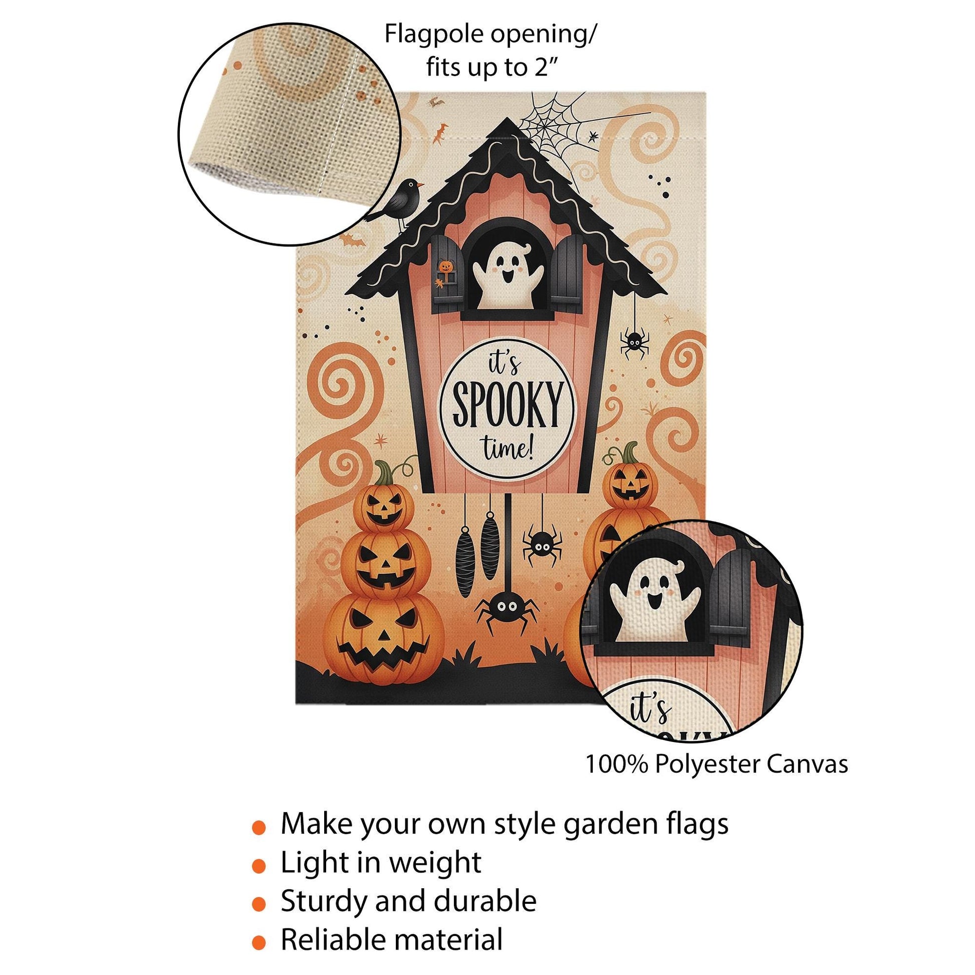 It's Spooky Time Halloween Garden Flag, Cute Ghost and Pumpkin Fall Decor, Outdoor Decor