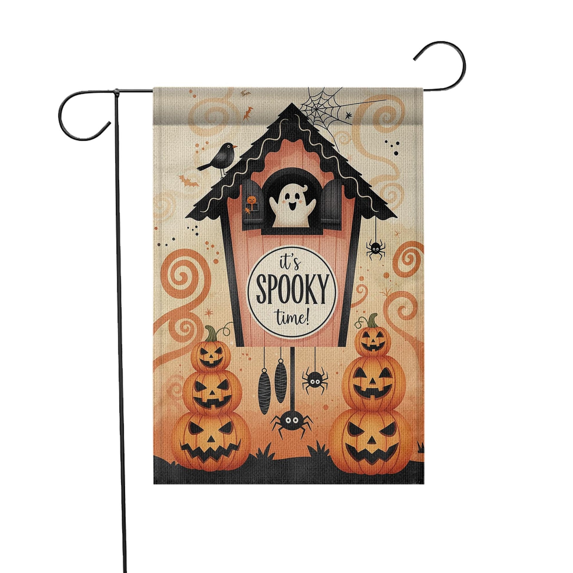 It's Spooky Time Halloween Garden Flag, Cute Ghost and Pumpkin Fall Decor, Outdoor Decor