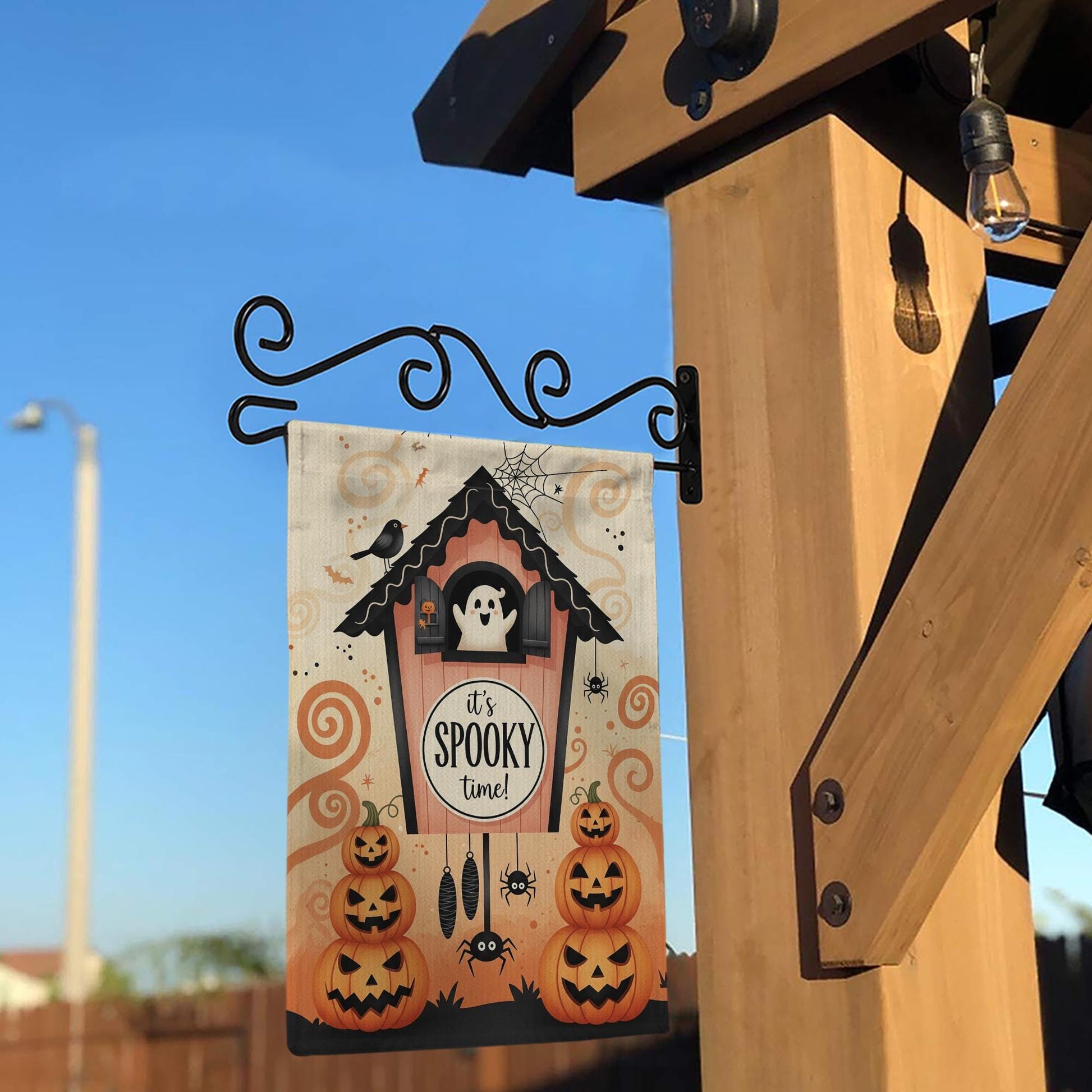 It's Spooky Time Halloween Garden Flag, Cute Ghost and Pumpkin Fall Decor, Outdoor Decor