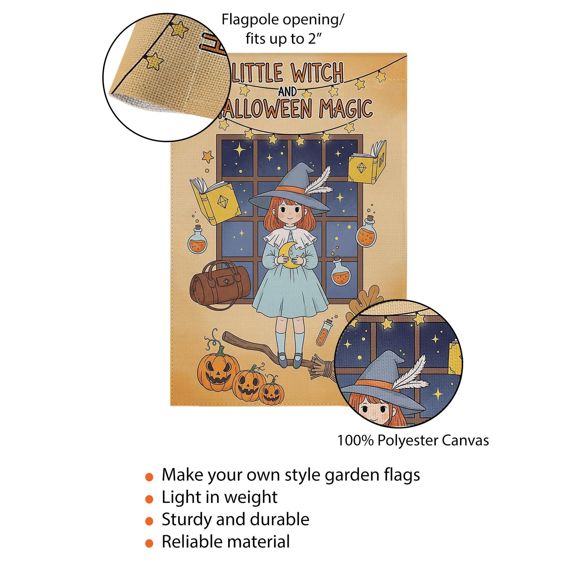 Little Witch Halloween Garden Flag, Cute Halloween Magic Decor, Fall Outdoor Decoration