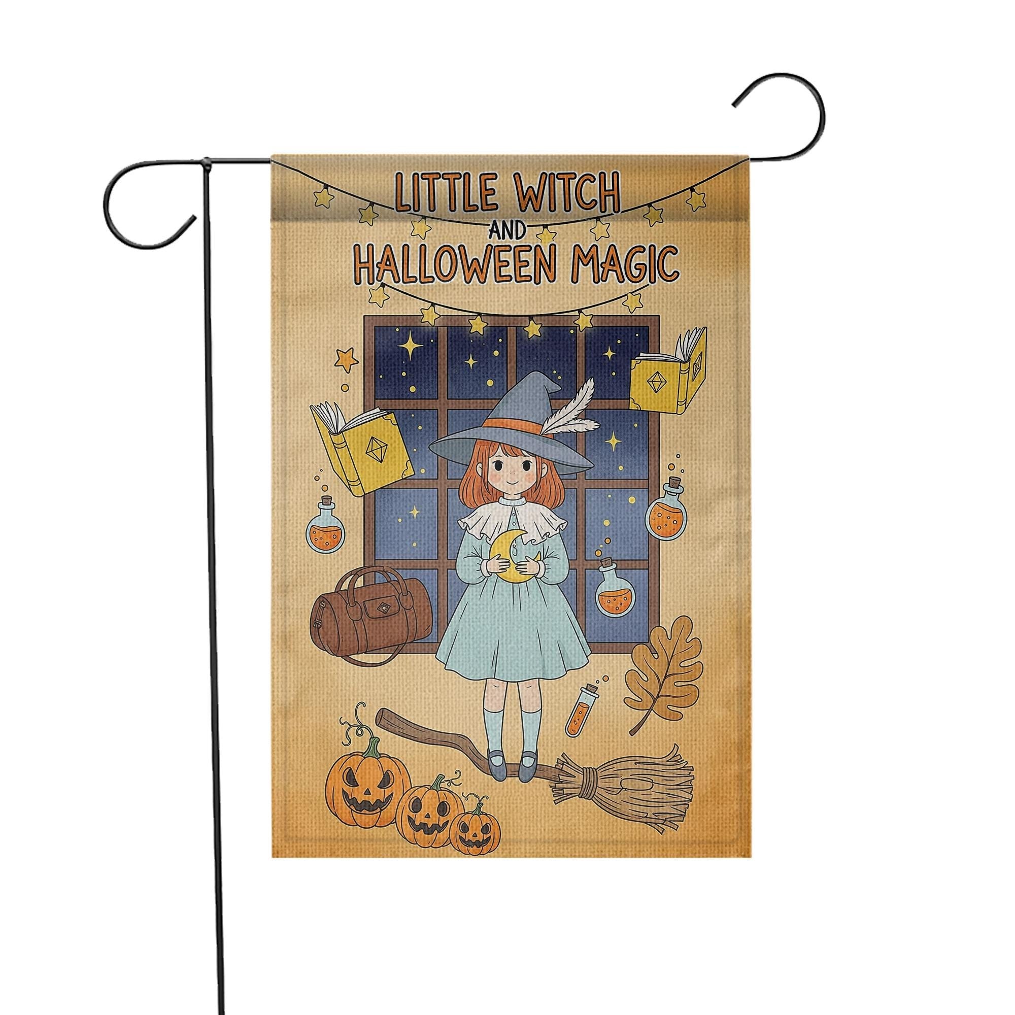 Little Witch Halloween Garden Flag, Cute Halloween Magic Decor, Fall Outdoor Decoration