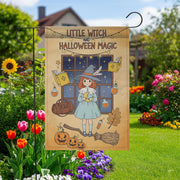 Little Witch Halloween Garden Flag, Cute Halloween Magic Decor, Fall Outdoor Decoration