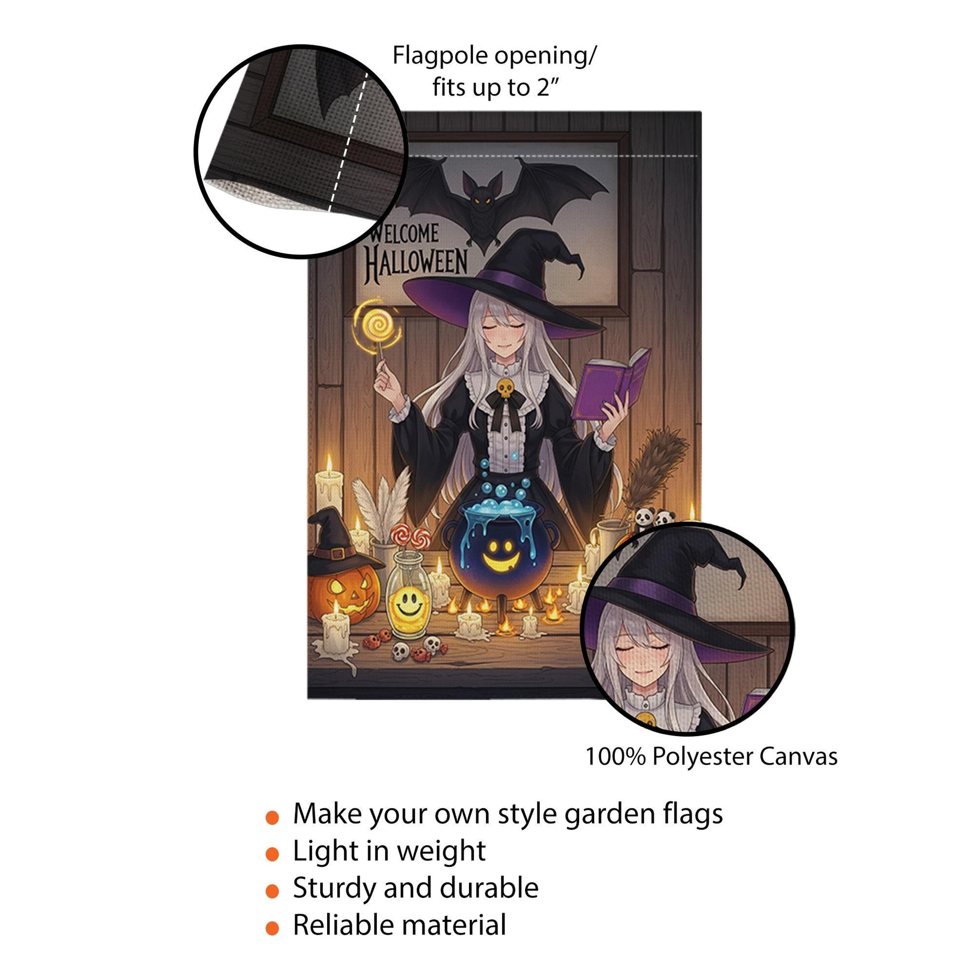 Welcome Halloween Witch Garden Flag, Anime Witch Garden Decor, Halloween Party Decoration
