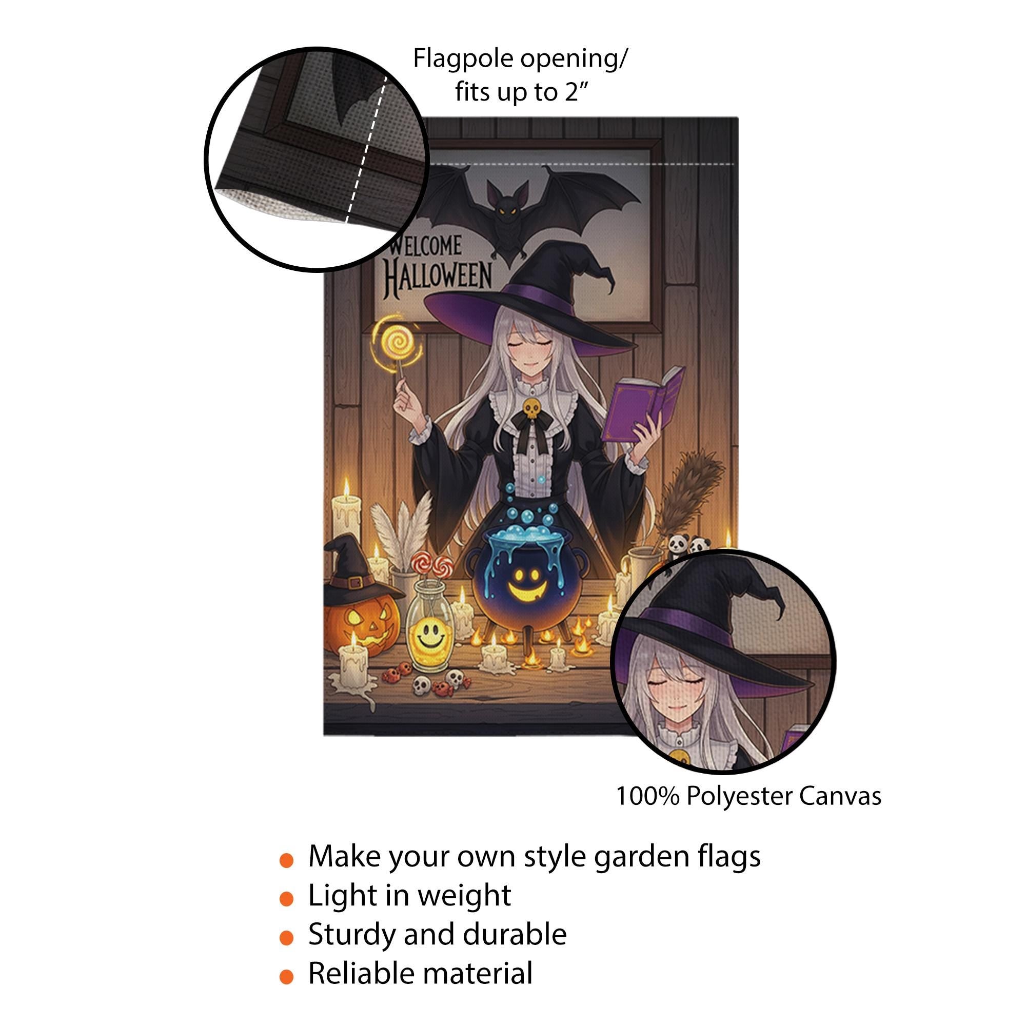 Welcome Halloween Witch Garden Flag, Anime Witch Garden Decor, Halloween Party Decoration