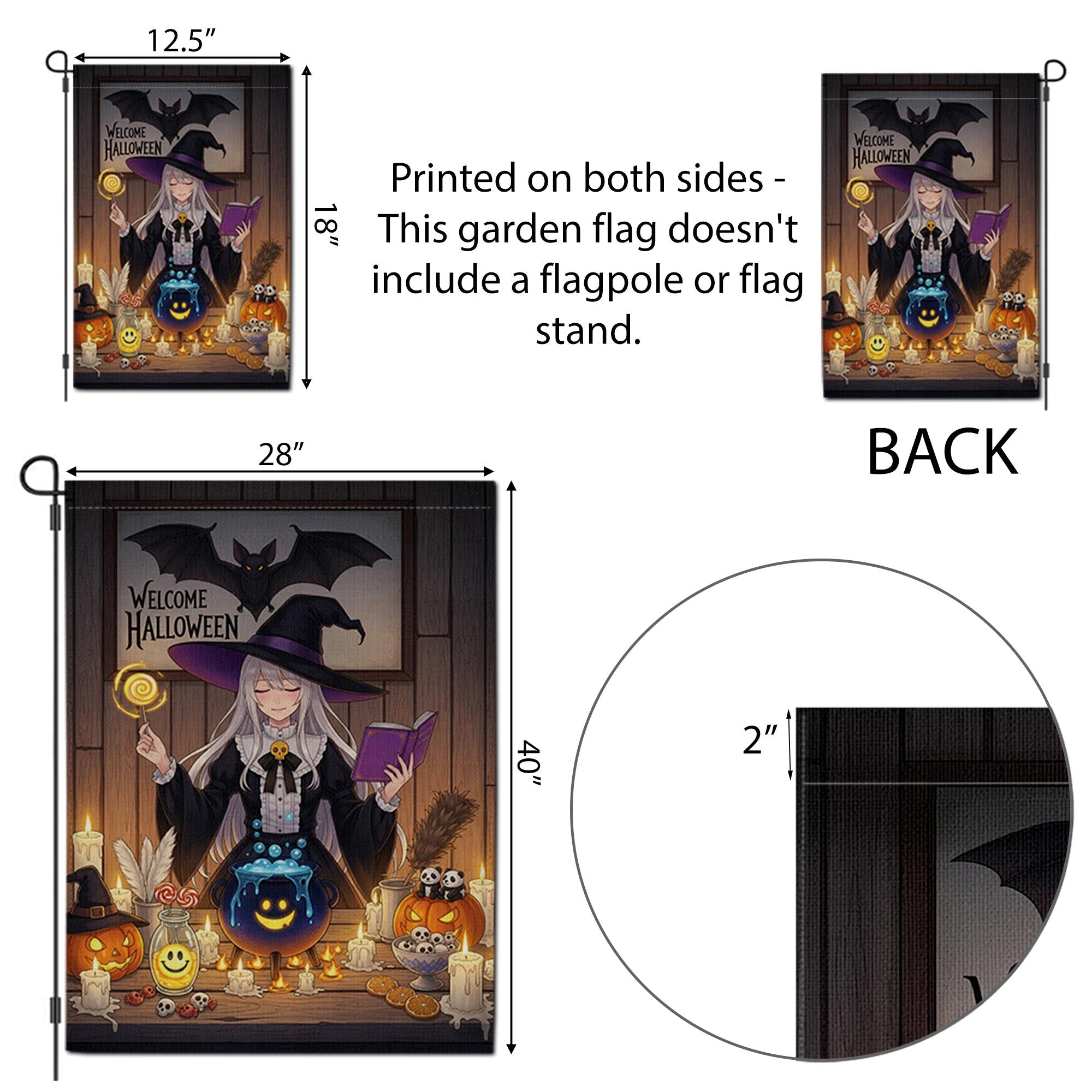 Welcome Halloween Witch Garden Flag, Anime Witch Garden Decor, Halloween Party Decoration