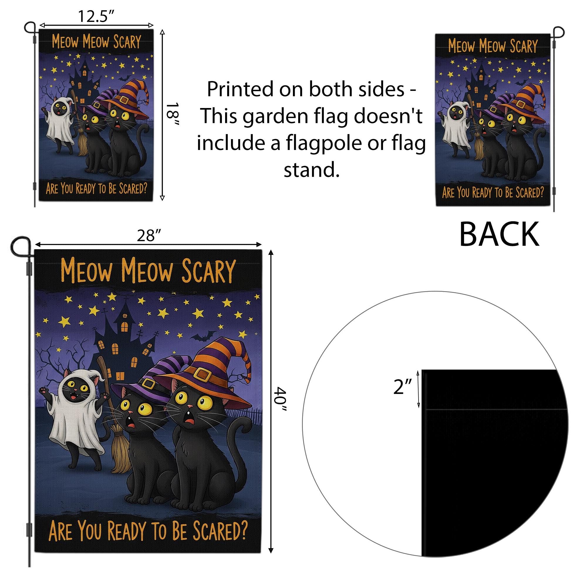 Meow Meow Scary Cats Halloween Garden Flag, Funny Black Cat Spooky Decor, Fall Outdoor Decoration