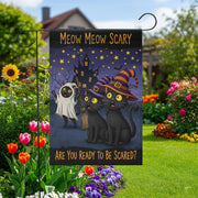 Meow Meow Scary Cats Halloween Garden Flag, Funny Black Cat Spooky Decor, Fall Outdoor Decoration