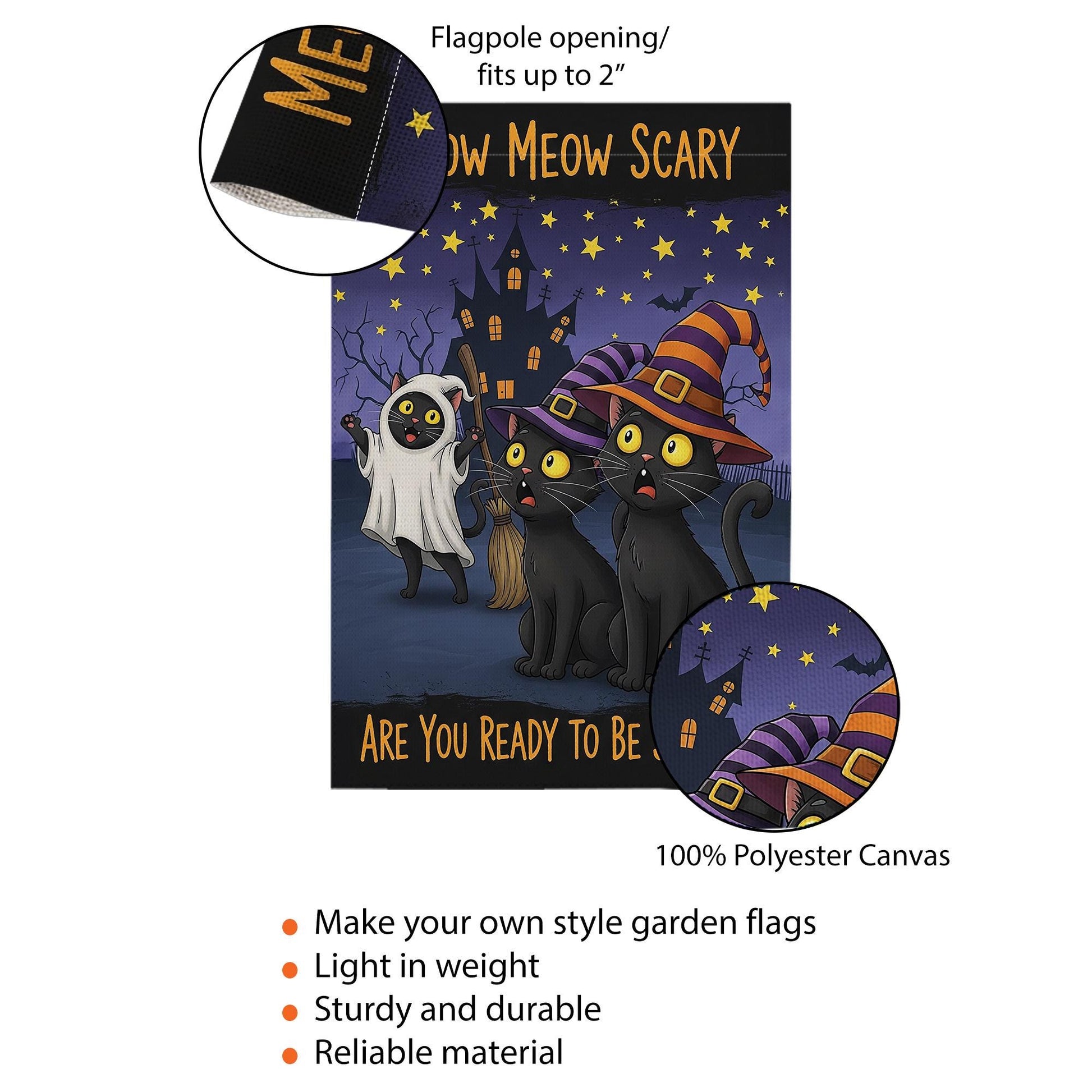 Meow Meow Scary Cats Halloween Garden Flag, Funny Black Cat Spooky Decor, Fall Outdoor Decoration