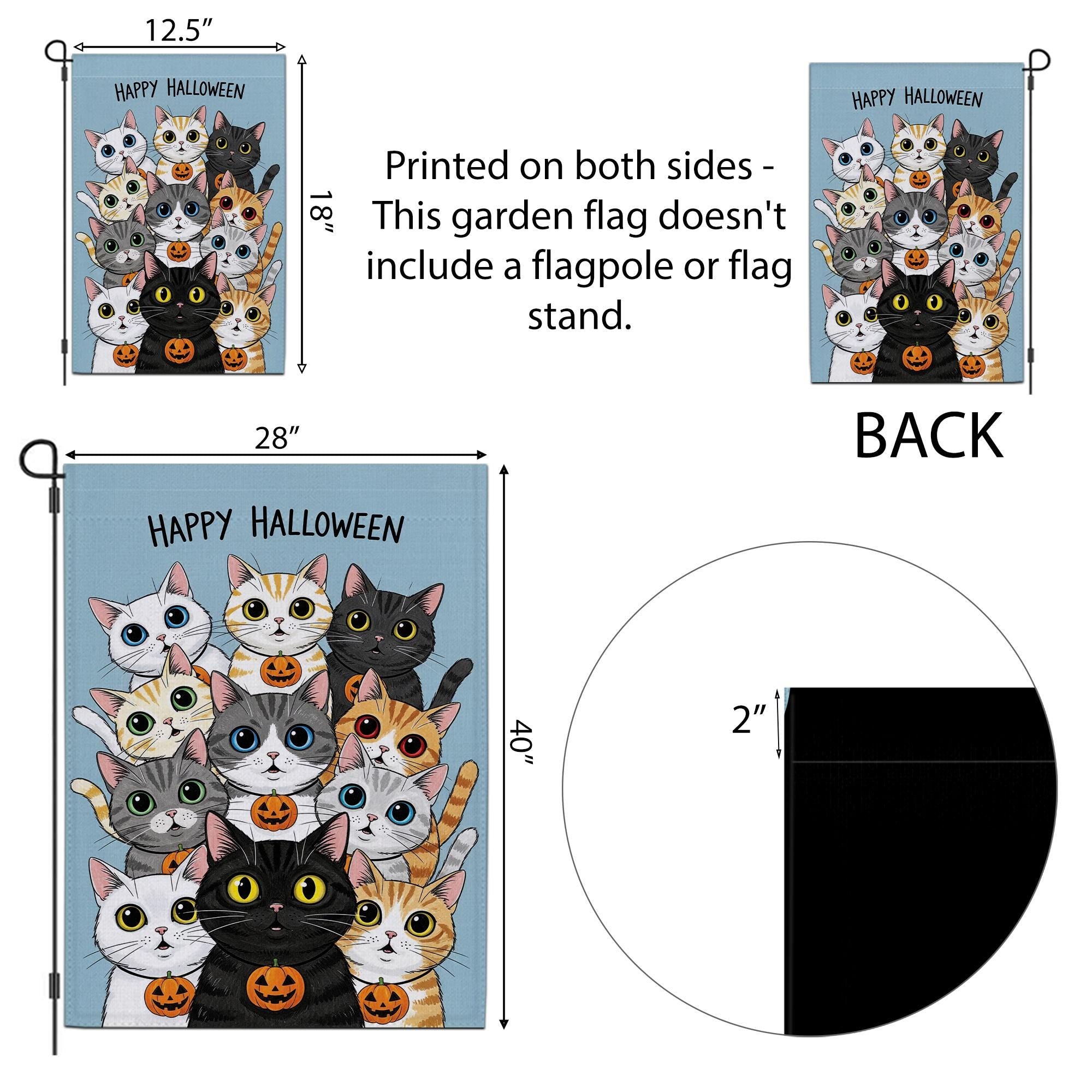 Happy Halloween Cats Garden Flag, Cute Black Cat Pumpkin Decor, Fall Outdoor Decoration