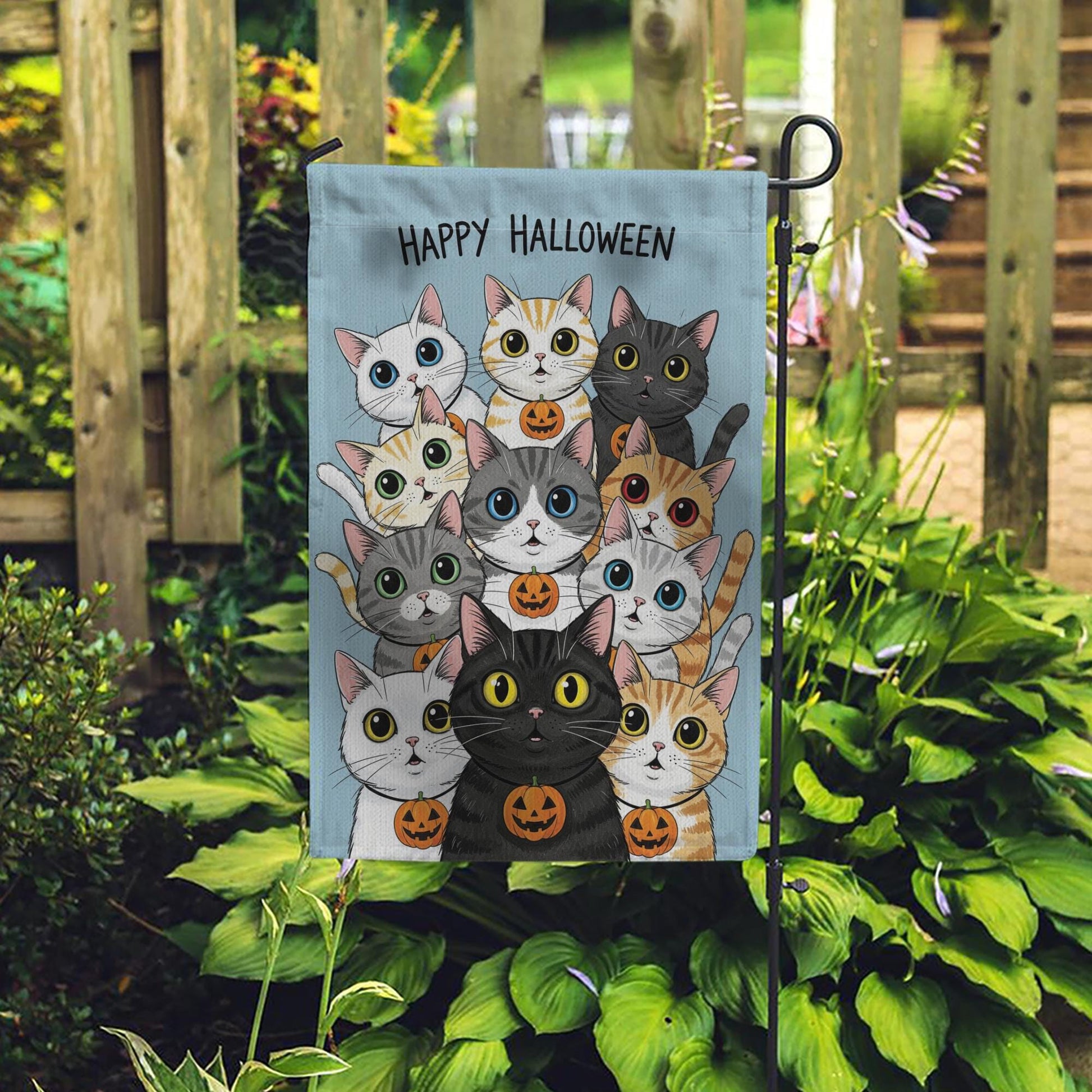 Happy Halloween Cats Garden Flag, Cute Black Cat Pumpkin Decor, Fall Outdoor Decoration