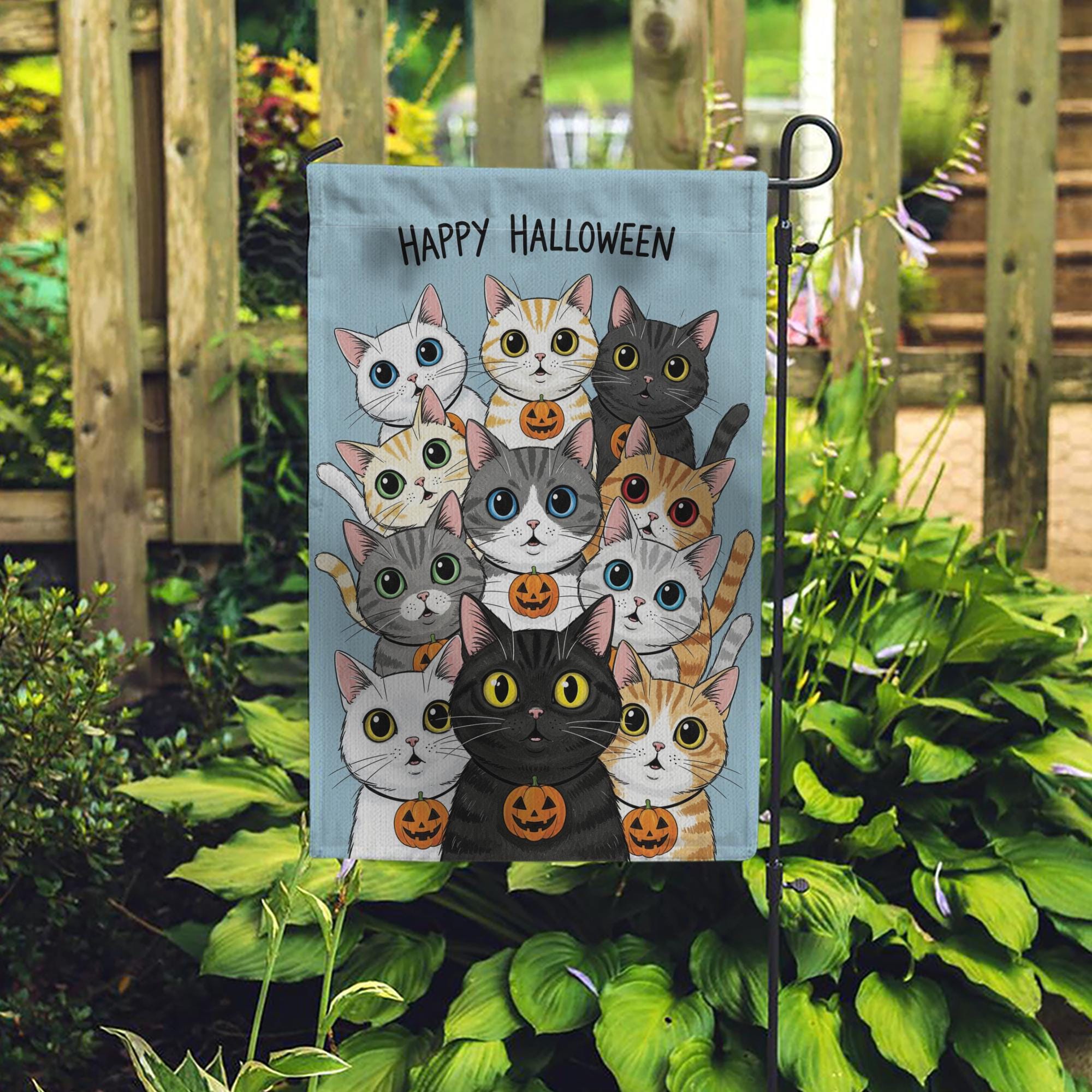 Happy Halloween Cats Garden Flag, Cute Black Cat Pumpkin Decor, Fall Outdoor Decoration