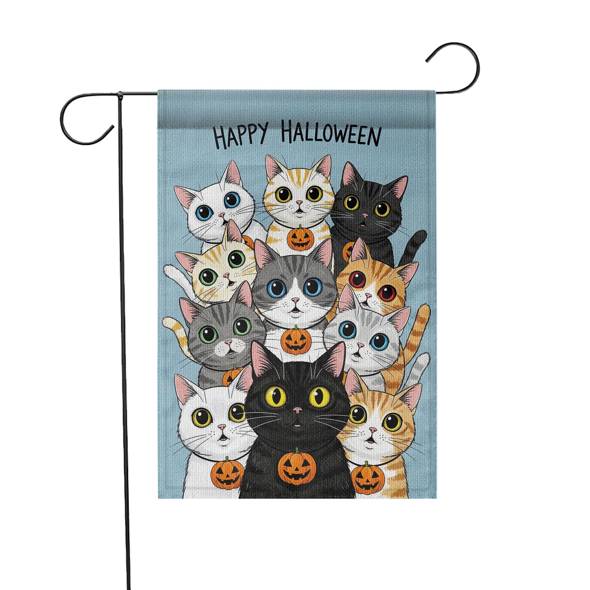 Happy Halloween Cats Garden Flag, Cute Black Cat Pumpkin Decor, Fall Outdoor Decoration